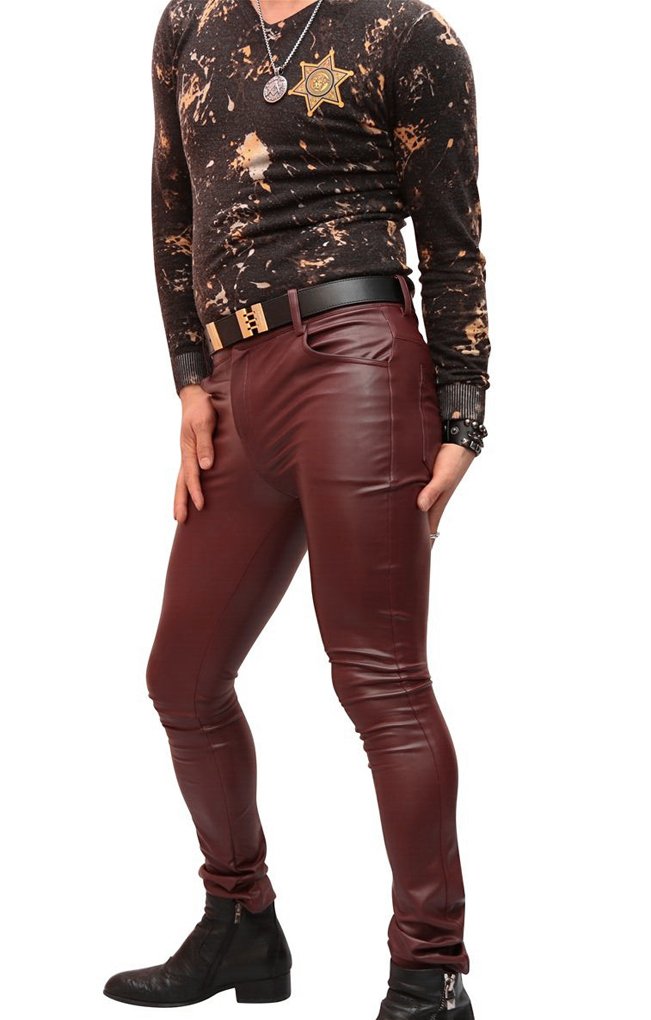 Sexy Men's PU Leather Skinny Tight Pencil Pants - Slim Fit Stretchable Faux Leather Trousers for Nightclub, Party & Date Night Outfits