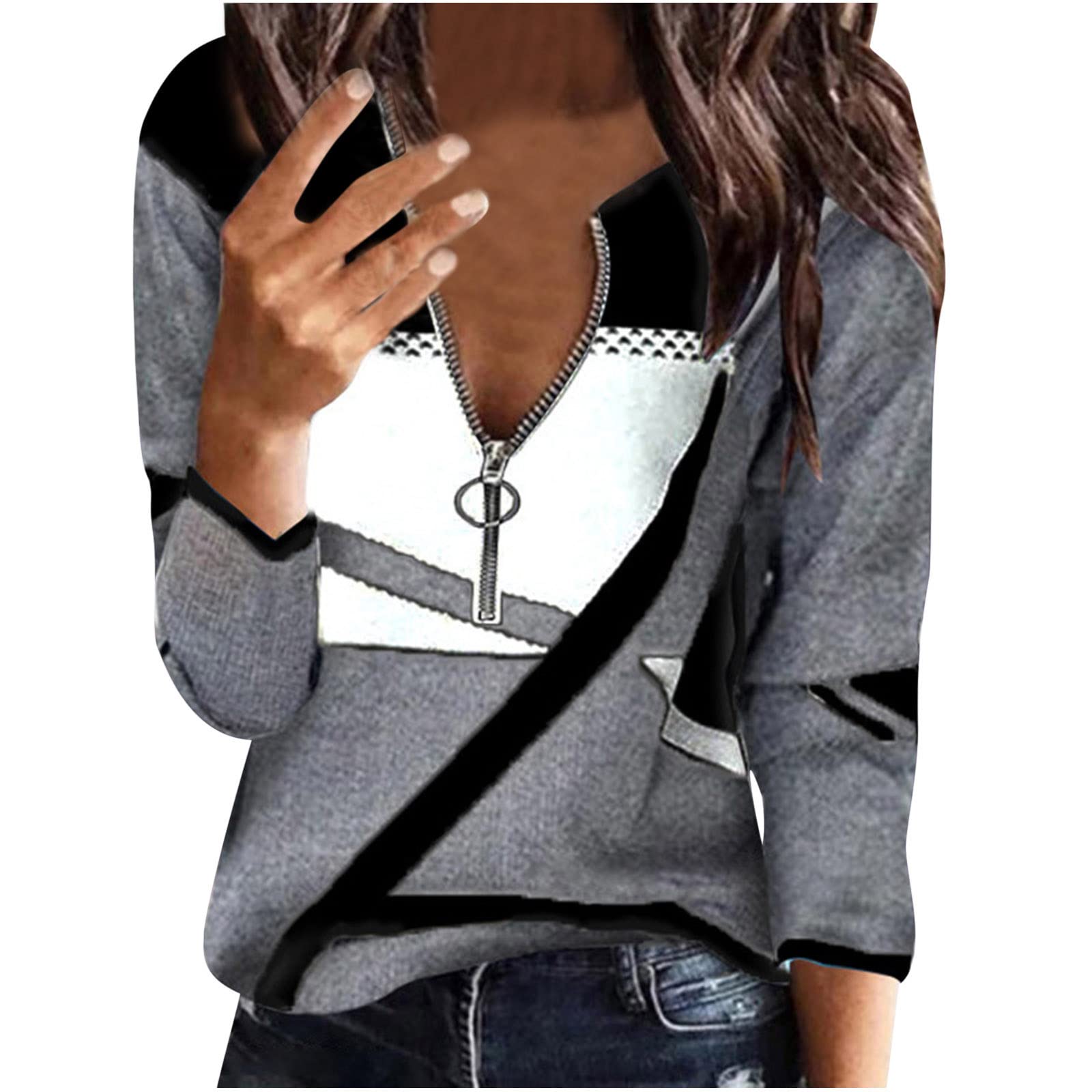 Women's Waffle Knit Shirt - Dressy Casual Half Zip V-Neck Long Sleeve Blouse - Loose Fitting Tunic Top to Hide Belly - Perfect for Work, Date Night & Everyday Wear