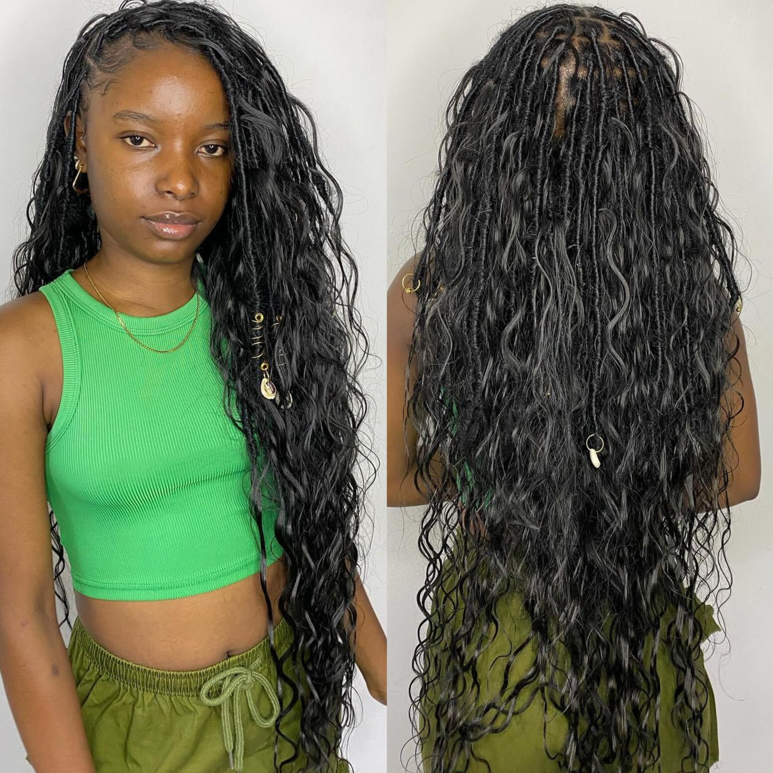 Boho Faux Locs Crochet Braiding Hair - 22 Inch Human Hair Extensions with Loose Wave Curls & Full Ends (48 Strands, Natural Color) for Black Women - Perfect for Protective Styling, Weddings & Everyday Wear
