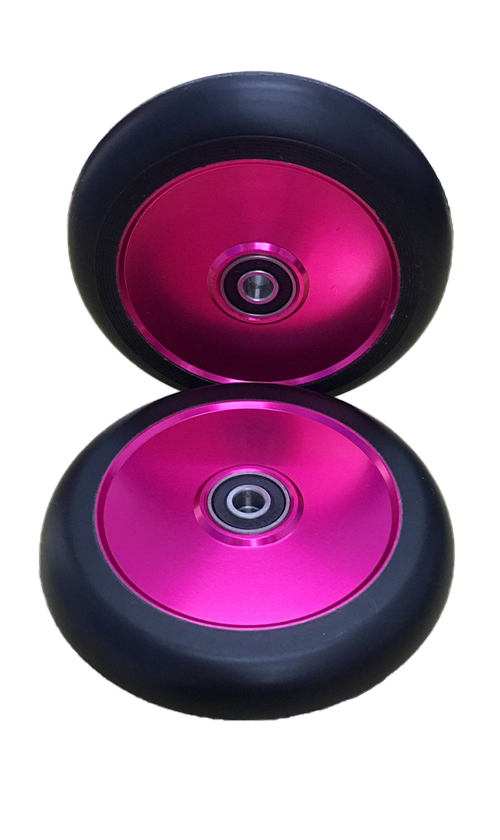 Huoli SW13 110mm Hollow Core Scooter Wheels - Lightweight & Durable Black/Pink Skateboard Wheels for Street Tricks & Commuting