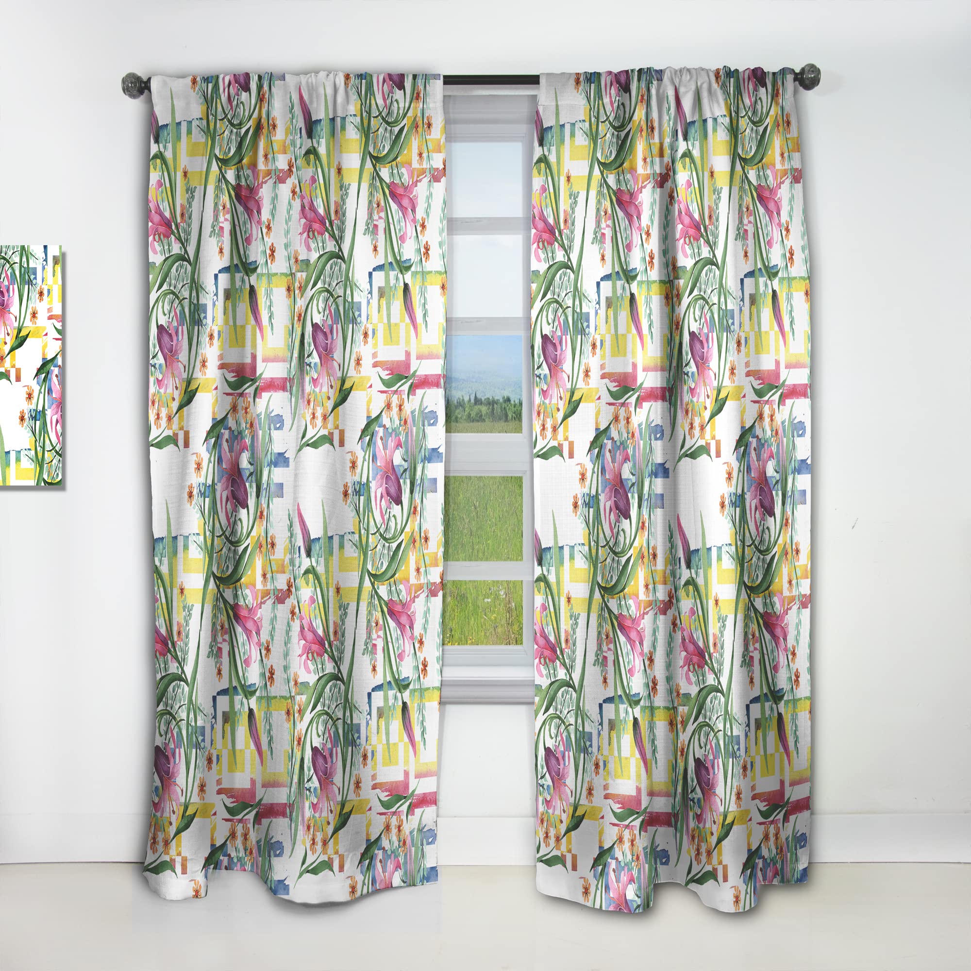 DesignQ Floral Botanical Retro XI Thermal Insulated Curtains - 52x108 Inch Single Panel for Bedroom & Living Room - Elegant Window Drapes for Home Decor, Energy Saving & Light Blocking