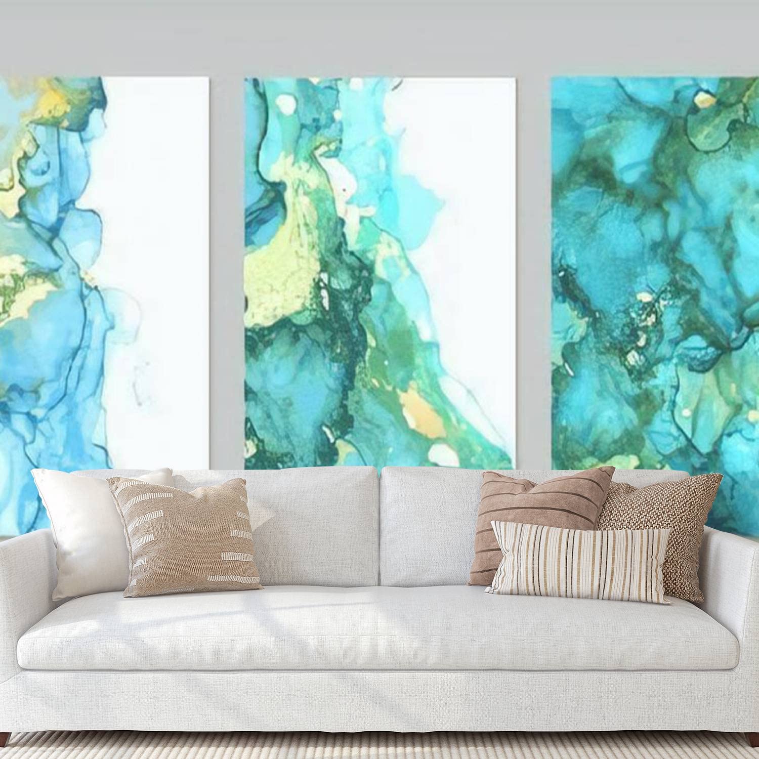 Abstract Teal and Gold Marble Alcohol Ink Wallpaper - Self-Adhesive Peel and Stick Canvas Wall Mural (100x144
