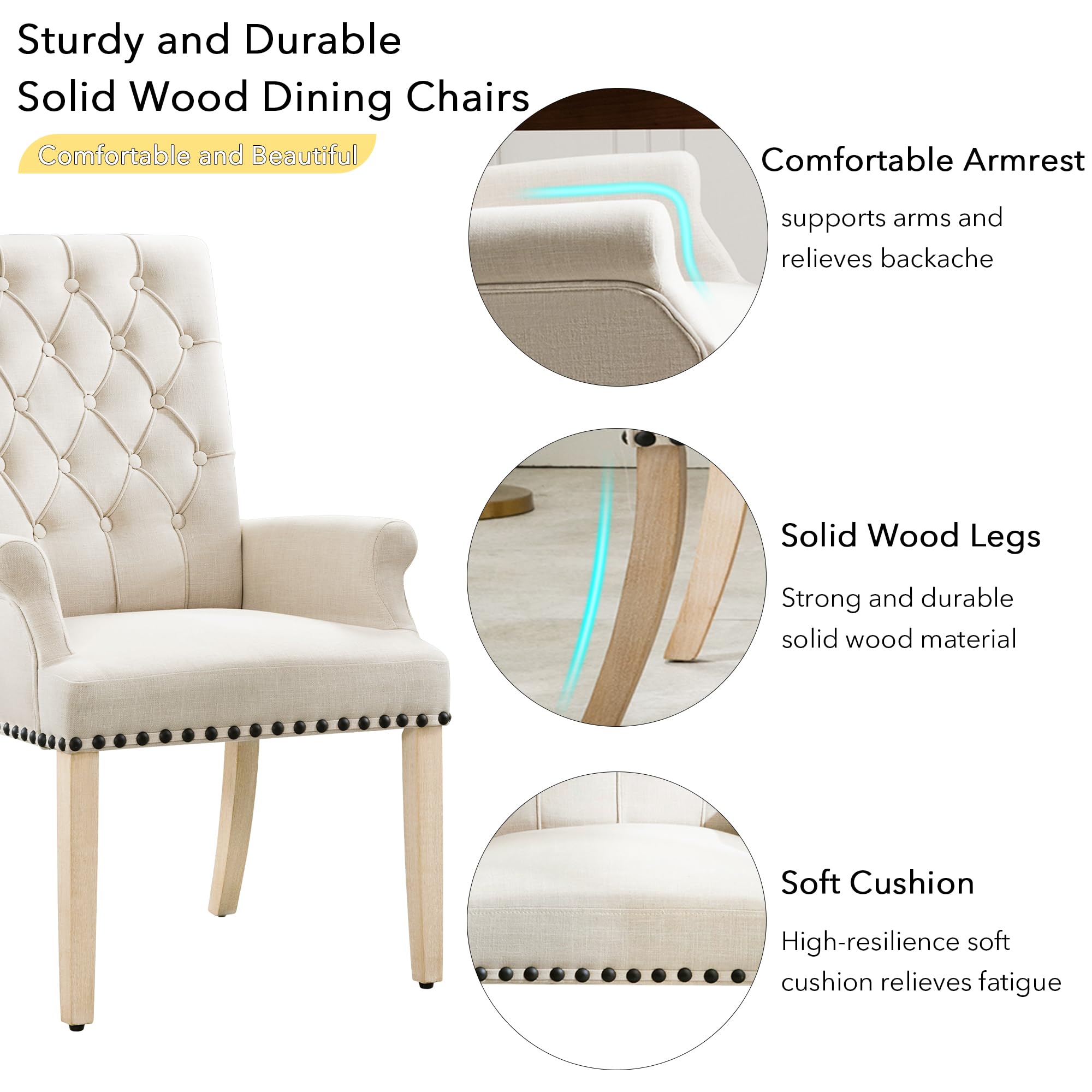 Luxury Upholstered Fabric Accent Dining Chair - Elegant Tufted Club Chair for Dining Room & Kitchen - Beige Home Decor - Perfect for Formal Dining, Breakfast Nooks & Small Spaces