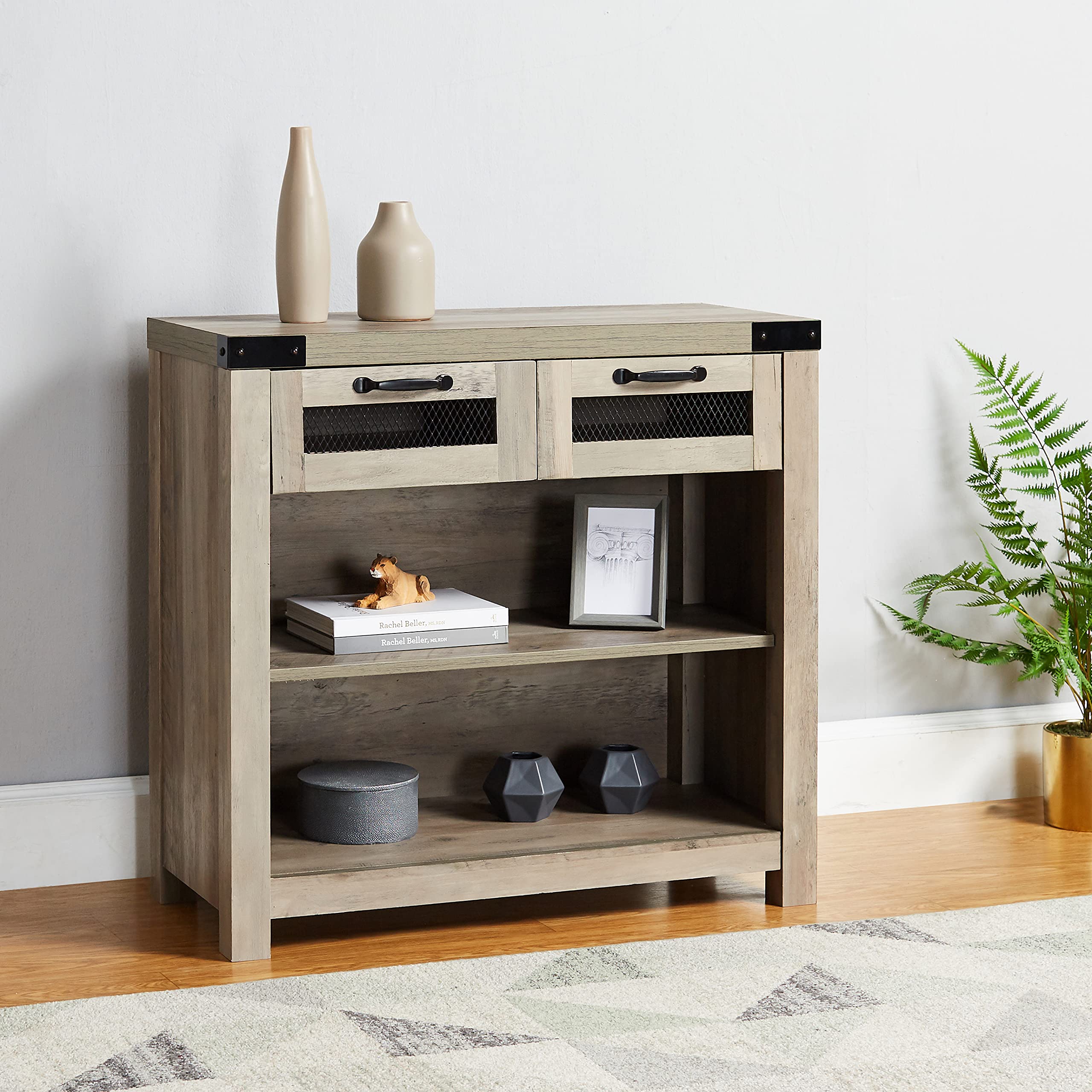 Industrial Style Grey Wash Entryway Table with Drawer - Perfect for Small Spaces, Hallway Decor & Entryway Organization