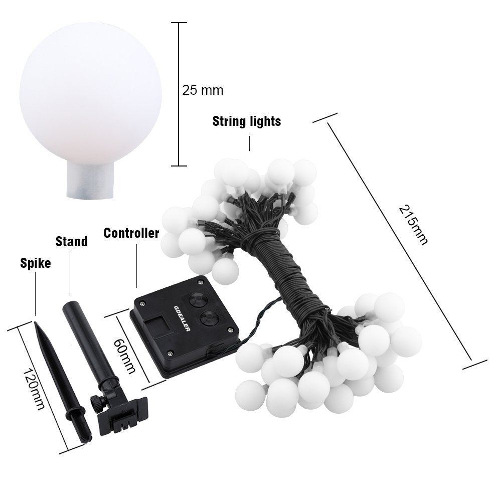 DINOWIN Solar Powered 50 LED Ball String Lights - 23ft/7M Waterproof Fairy Lights for Outdoor Garden, Lawn, Yard, Fence & Christmas Tree Decorations (Purple) | Perfect for Patio Parties, Weddings & Holiday Lighting