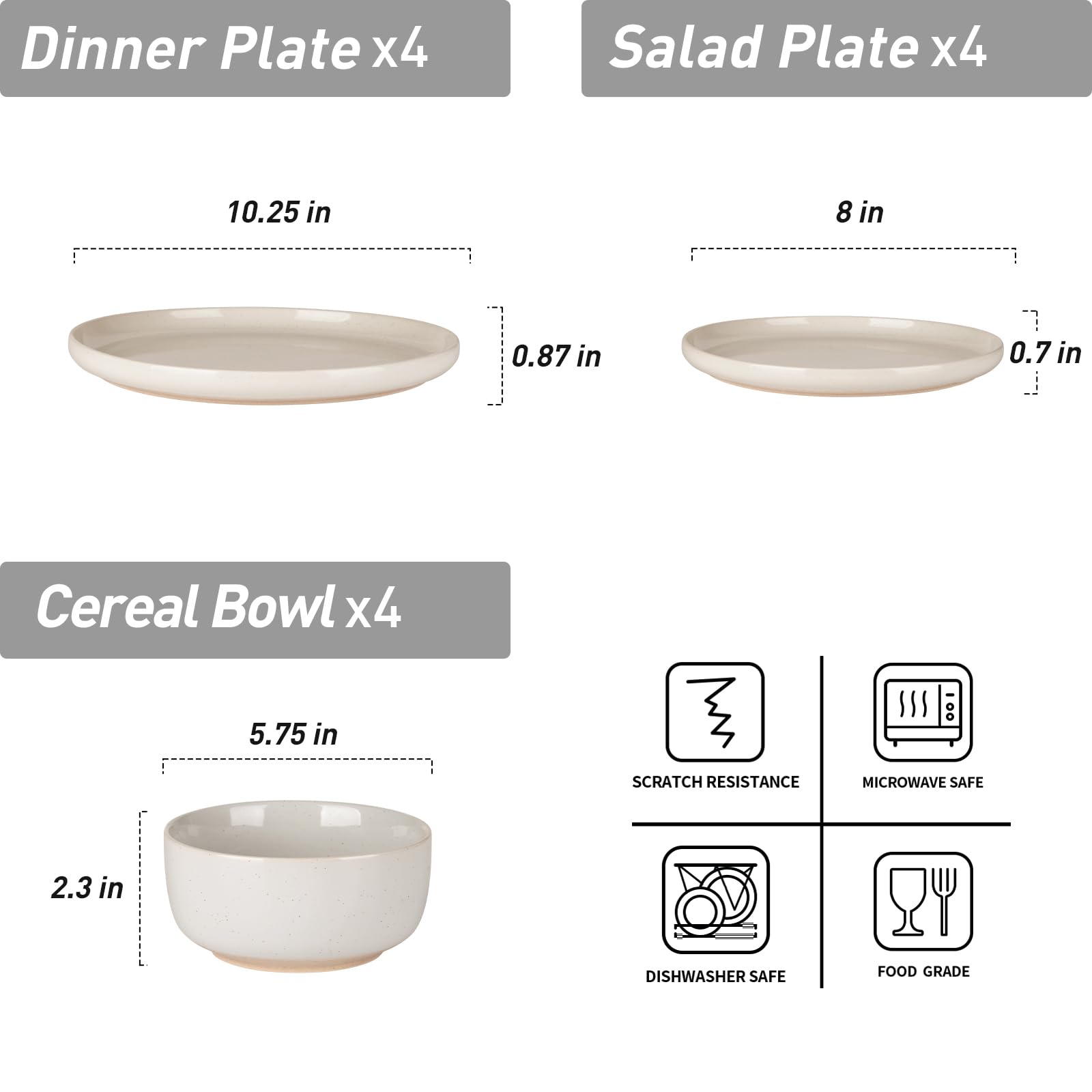 Famiware Milkyway 12-Piece Dinnerware Set - Plates & Bowls for 4 People, White Porcelain Tableware - Perfect for Family Dinners, Parties & Everyday Use