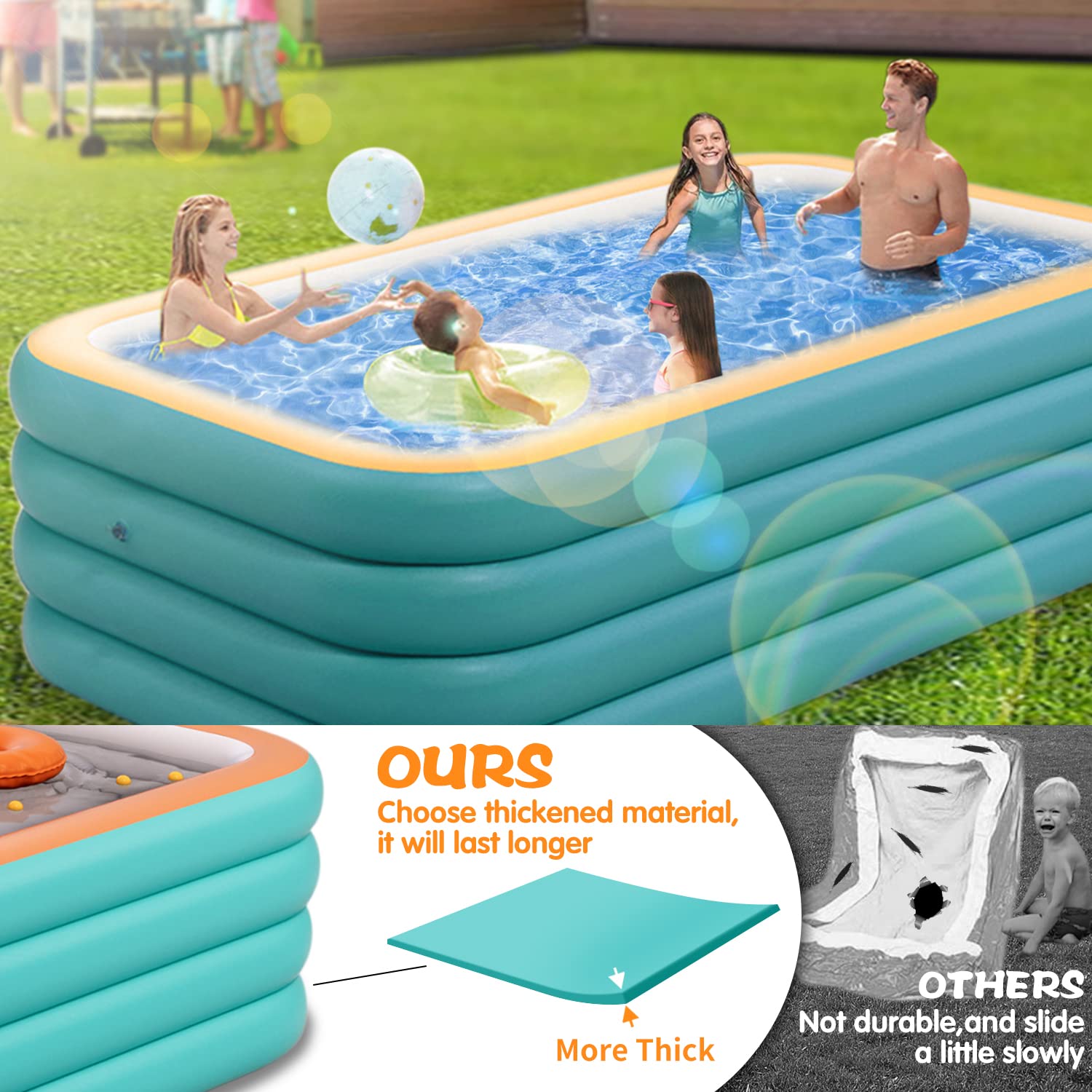 10ft 4-Ring Inflatable Above Ground Swimming Pool for Kids & Adults - 118x69x27in Family Backyard Pool with 4 Layers, Green & Orange - Perfect for Summer Water Parties, Garden Fun, and Outdoor Family Activities