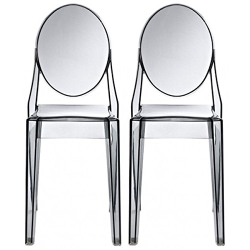 2-Pack Louis Style Ghost Armchairs - Modern Mid Century Designer Dining Room Chairs with Arms, Lounge & Accent Seating - Perfect for Living Room, Dining Area & Office Decor (Smoke Gray)