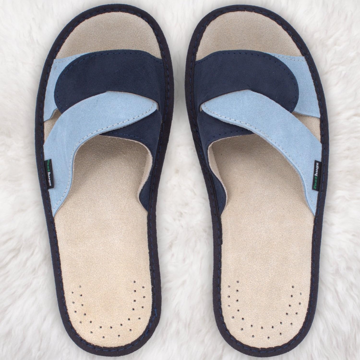 FOOTHUGS Open-Toe Women's Suede Mule Slippers with Arch Support & Orthopedic Memory Foam Insole - Comfortable Butterfly Design for Home, Office & Relaxation