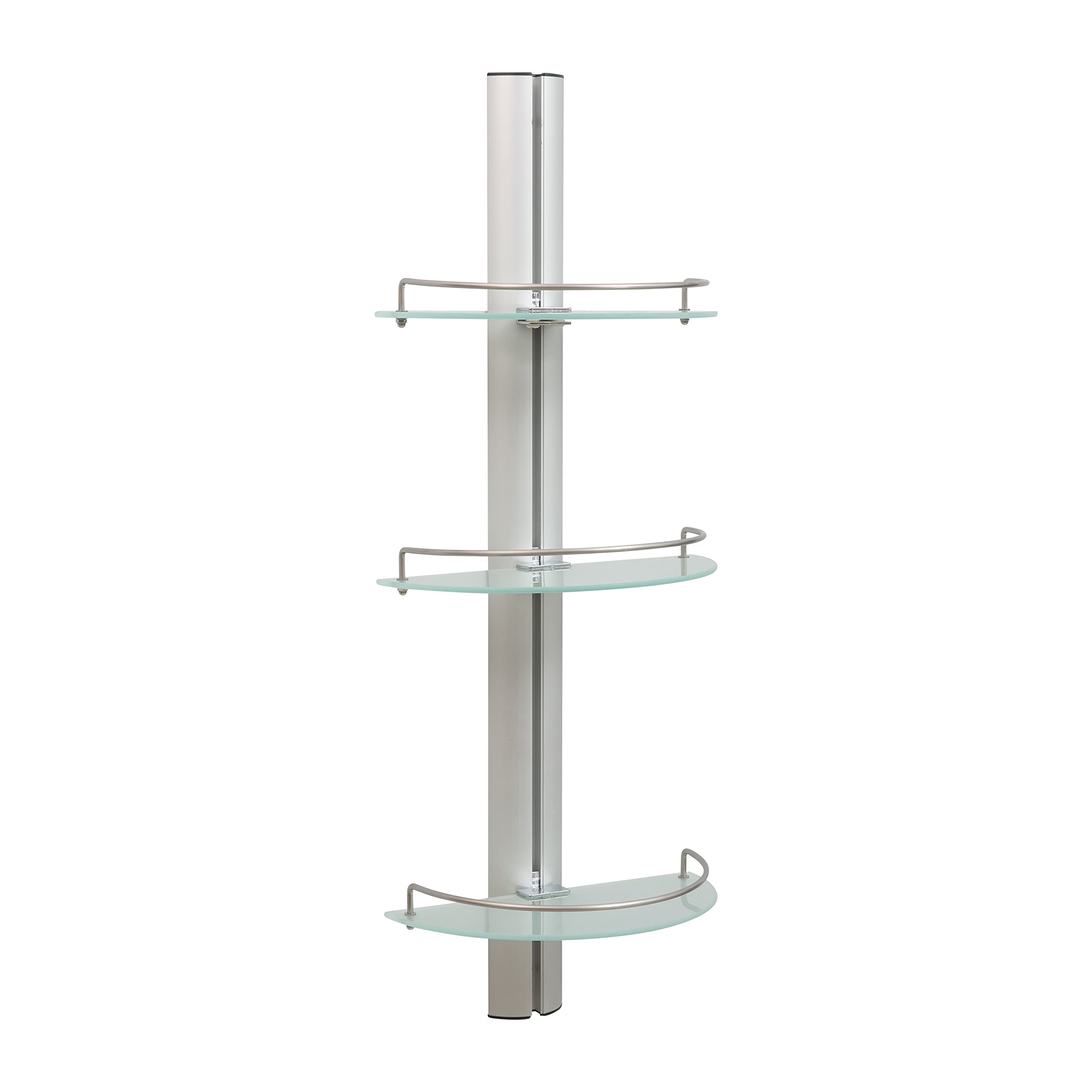 3-Tier Half Moon Bathroom Shelf with Stainless Steel Rail - Space Saving Glass Shelves for Shower Organization, Bathroom Storage & Home Decor