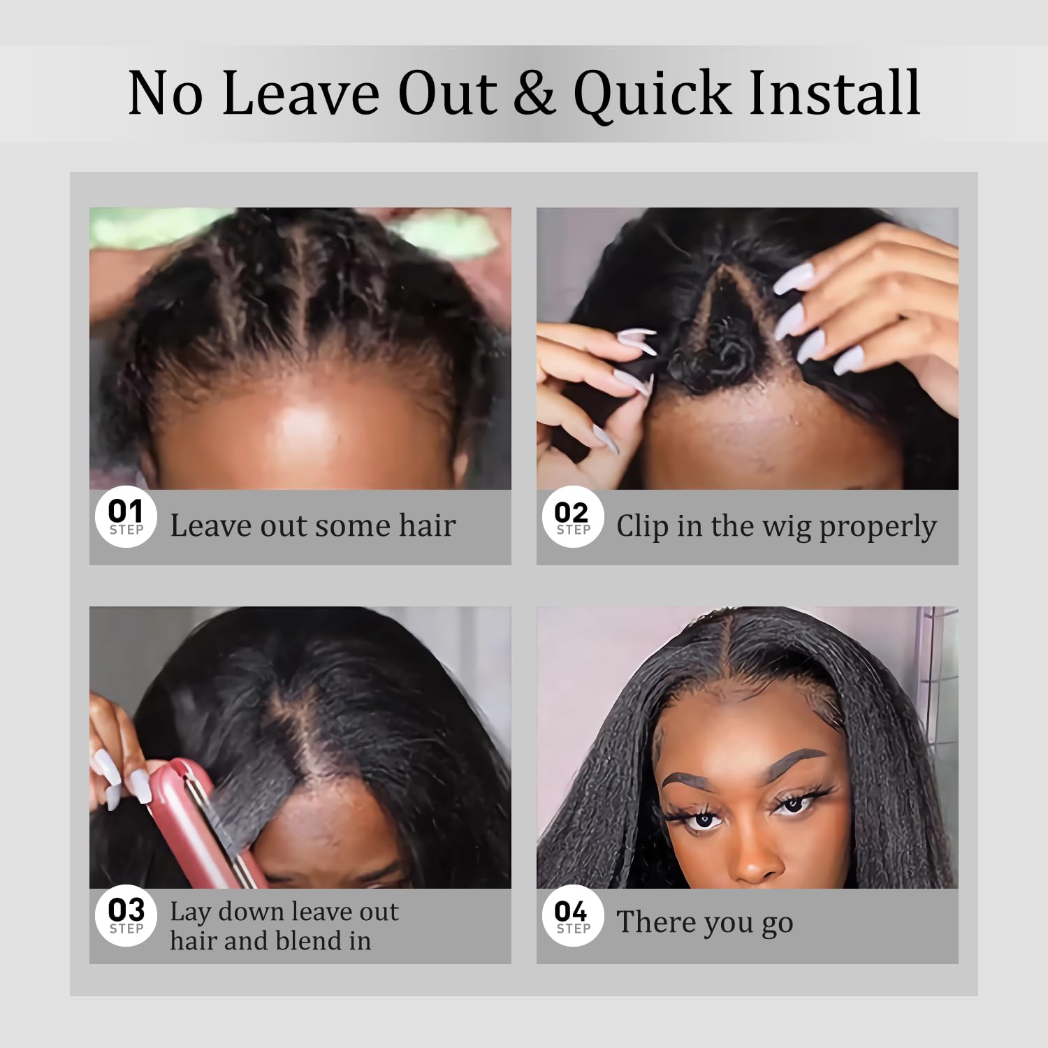 Brazilian Human Hair V Part Wig - 26 Inch Bone Straight Glueless No Sew in Wig for Black Women - 180% Density Natural Color - Perfect for Daily Wear, Parties & Special Occasions