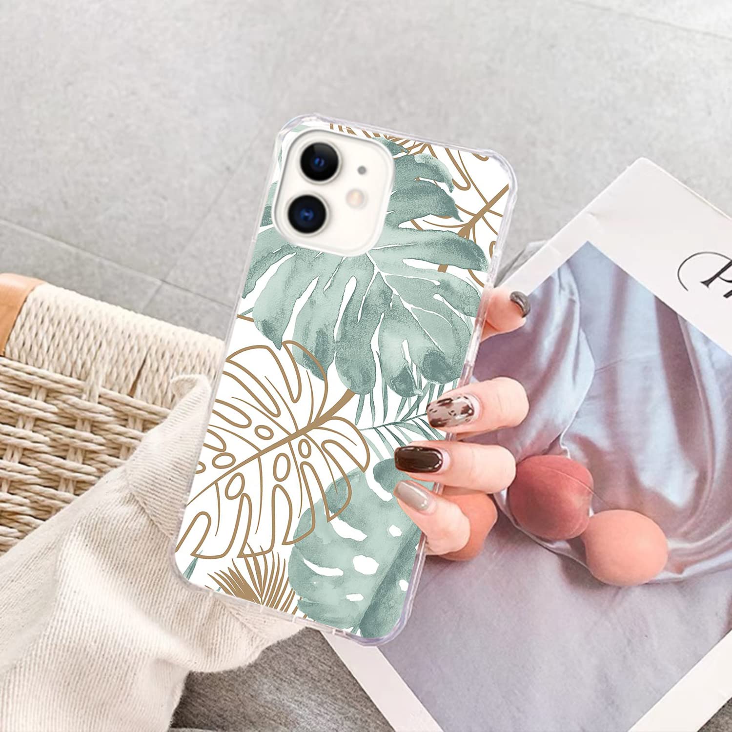 Tropical Monstera Leaves iPhone 11 Case - Green Gold Plant Design TPU Bumper Cover | Trendy Protective Phone Case for Women & Men | Perfect for Summer, Vacation & Nature Lovers