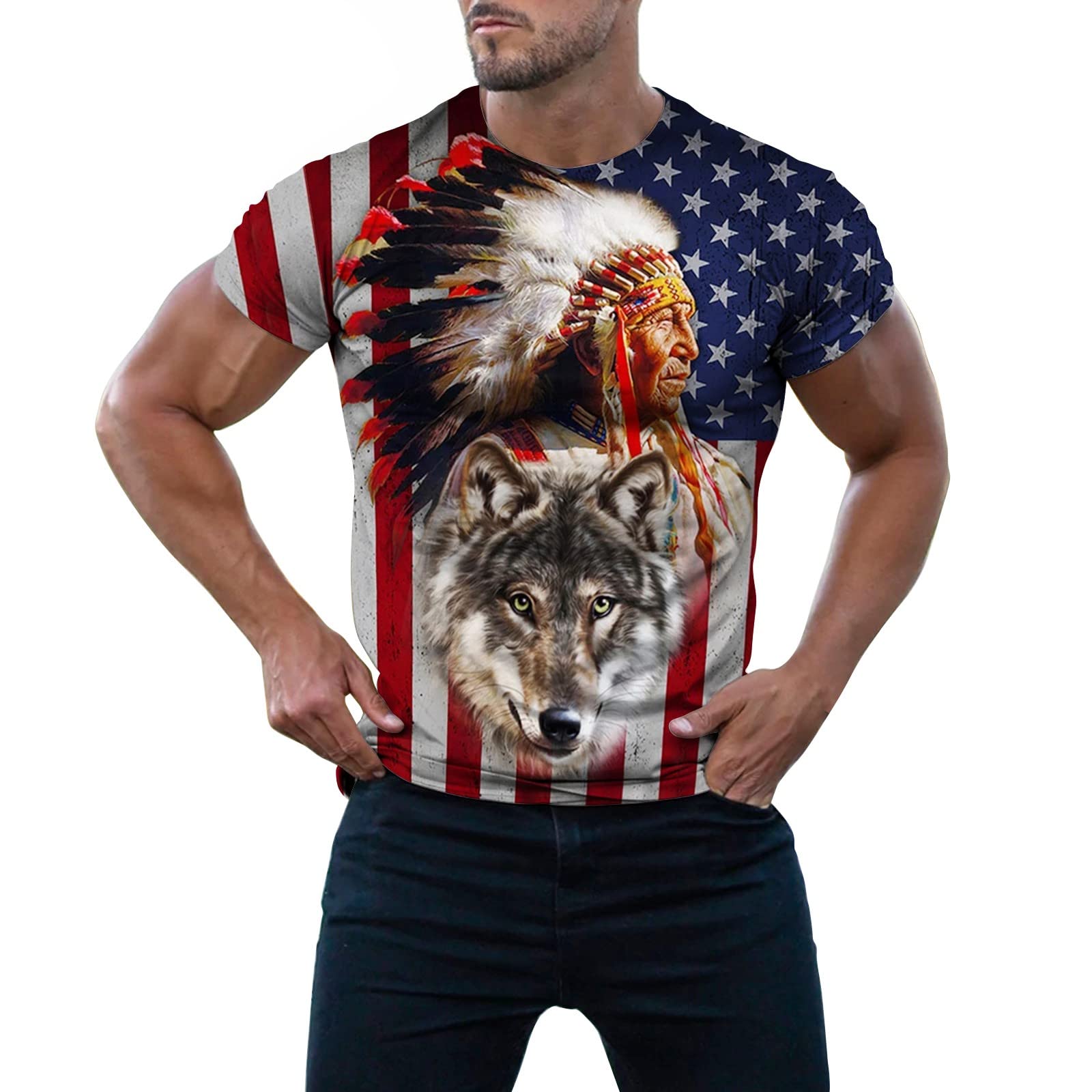 Men's Vintage American Flag Hooded T-Shirt - USA Patriotic Casual Tee for Independence Day & Outdoor Activities