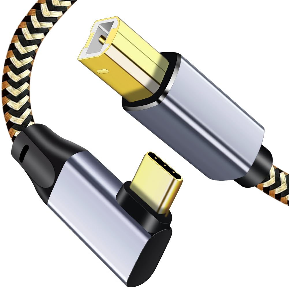 Durable Nylon Braided Right Angle USB C to USB B Printer Cable 0.5M - Compatible with MacBook Pro, Lexmark Printers, Scanners & Type-C Devices - Perfect for Home Office & Workspace Connectivity
