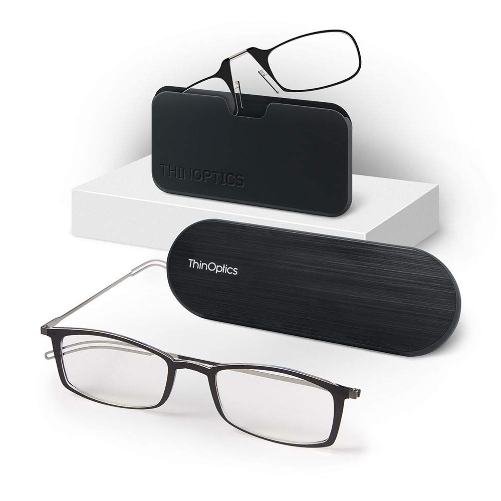 ThinOptics Reading Glasses Gift Set - Frontpage Brooklyn & Universal Pod Rectangular Readers | Stylish Lightweight Eyewear for Reading, Work & Travel