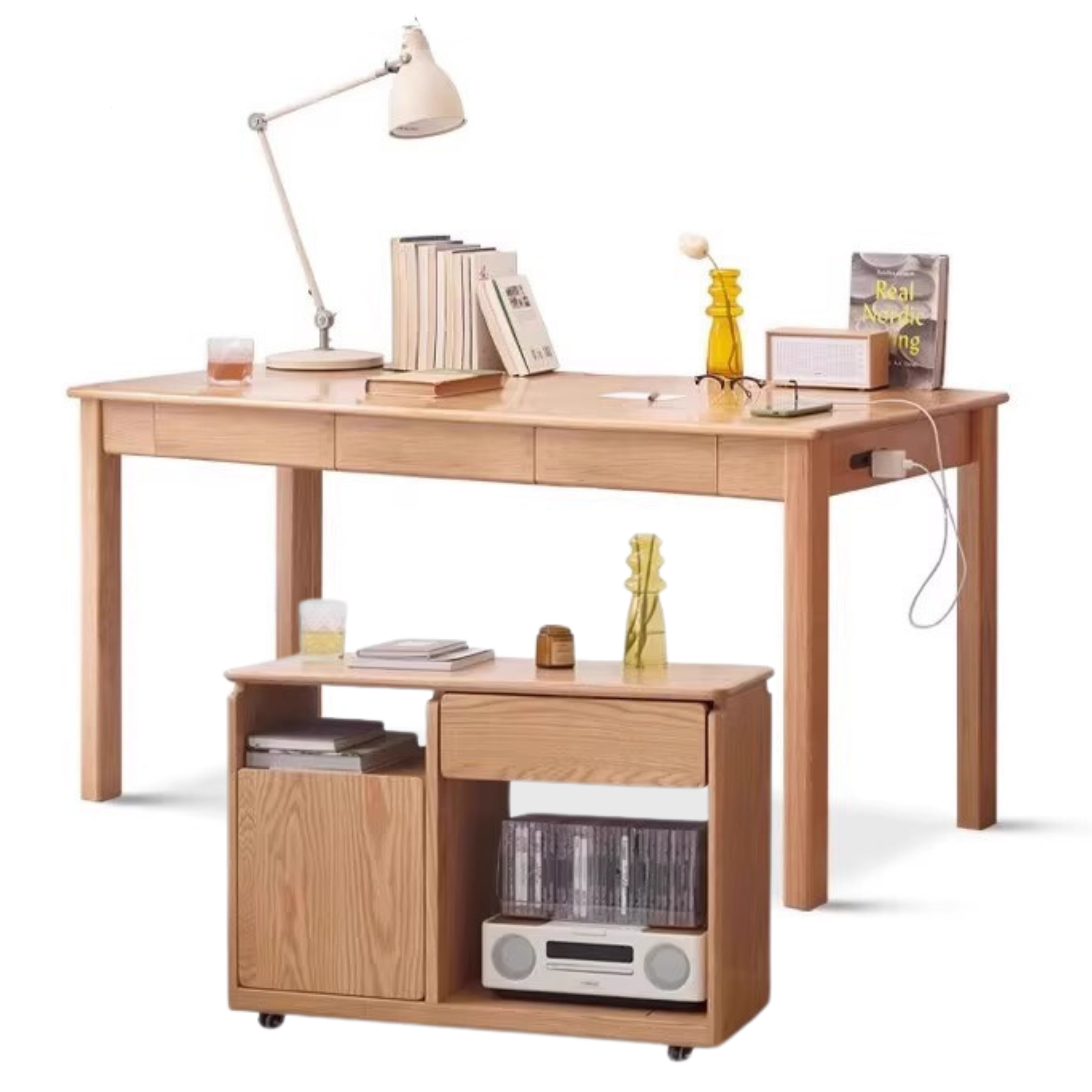 Premium Solid Oak & Ash Wood USB Office Desk - Modern Home & Workspace Furniture for Productivity & Organization | Perfect for Remote Work, Study & Office Setup