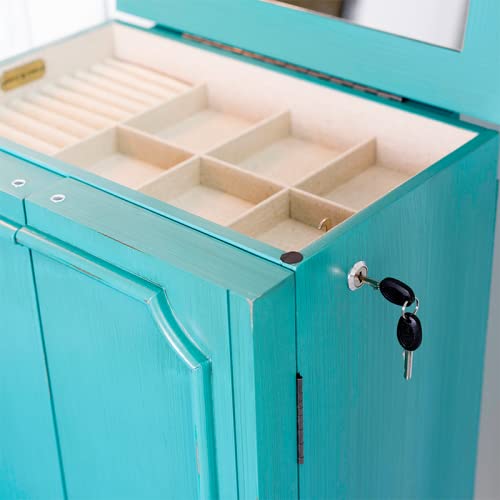 Charlize Jewelry Armoire with Lock - Turquoise Jewelry Storage Organizer for Necklaces, Rings & Bracelets - Perfect for Bedroom, Closet or Gift
