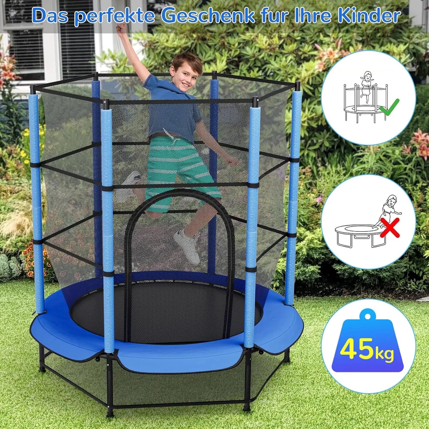 Best 140cm Mini Trampoline for Kids with Safety Net - Indoor & Outdoor Toddler Trampoline with Built-in Zipper | Perfect for Backyard Play, Exercise & Birthday Gifts