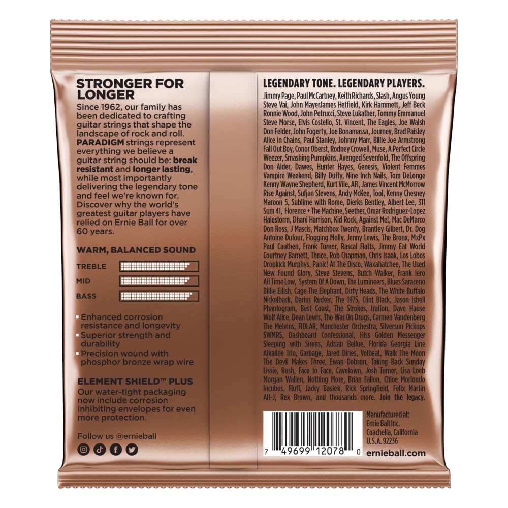 Ernie Ball Paradigm Light Phosphor Bronze Acoustic Guitar Strings 11-52 Gauge (P02078) - Premium Sound for Folk, Country & Fingerstyle Playing