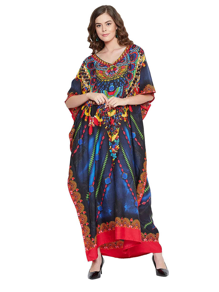 Gypsie Blu Women's Plus Size Floral Kaftan Dress - Long Boho Maxi Tunic for Beach, Vacation & Summer Outfits | Casual Loose Fit Cover Up for Pool, Resort & Tropical Getaways