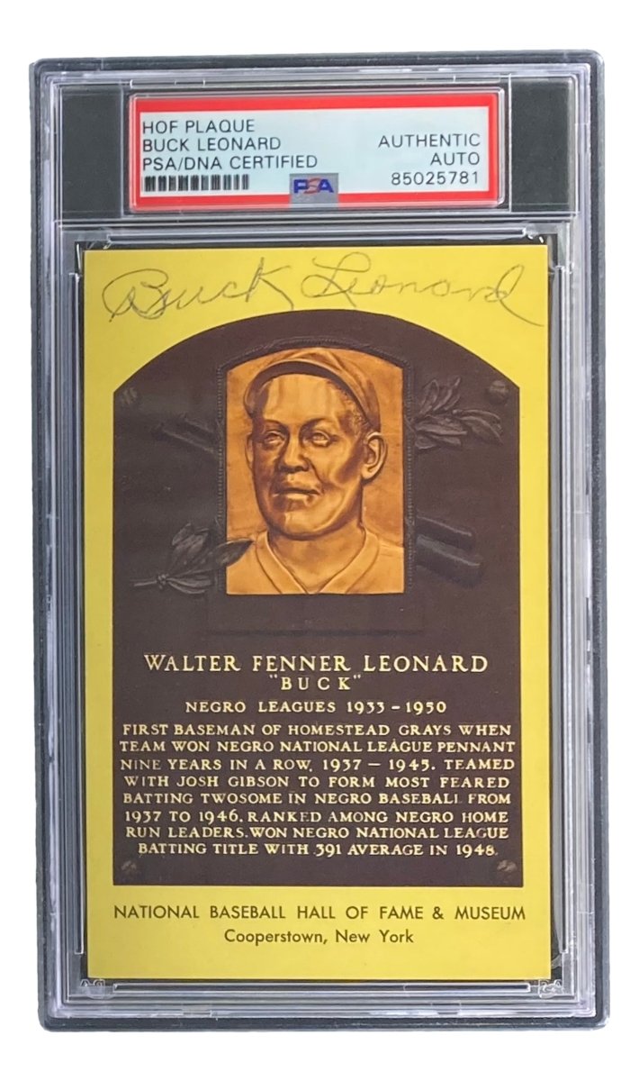 Buck Leonard Autographed 4x6 Homestead Grays HOF Plaque Card - PSA/DNA Certified 85025781 - Perfect for Baseball Memorabilia Collections & Sports Fan Gifts