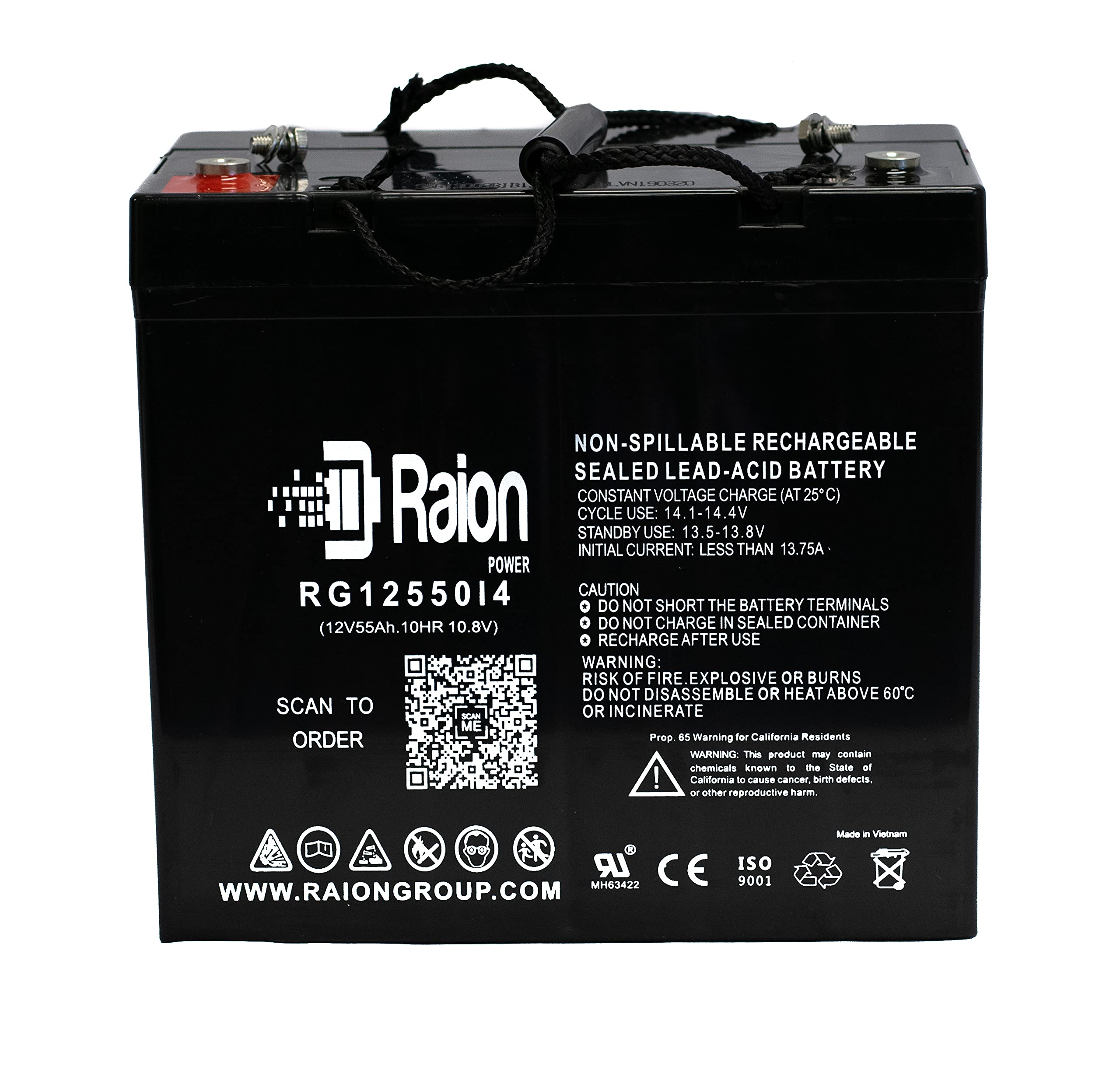 Raion Power RG12550I4 12V 55Ah Replacement Battery for Quantum Rehab Q1121-1 Electric Wheelchair & Mobility Scooter - Perfect for Daily Commuting, Indoor/Outdoor Use & Long-Lasting Power Supply
