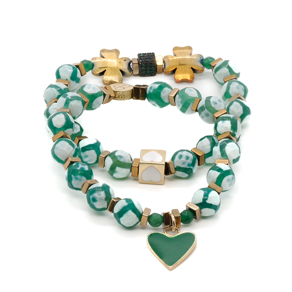 Clover Leaf Green Heart Beaded Bracelet Set for Women - Lucky Charm Friendship Jewelry Gift for Best Friend, Birthday, Anniversary (Boho Style, Adjustable) | Perfect for Everyday Wear, Parties & Special Occasions