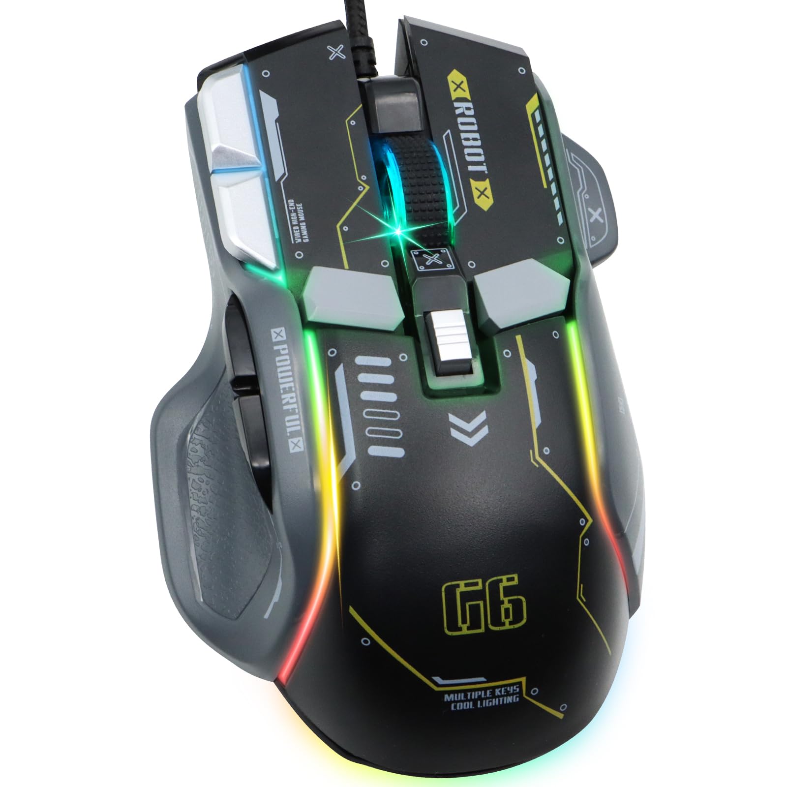 VEGCOO Wired Gaming Mouse - 12800 DPI High Precision Optical Mouse with 10 Programmable Buttons, RGB Lighting, Ergonomic Design for PC, Laptop, Mac - Perfect for FPS, MOBA Games & Office Work