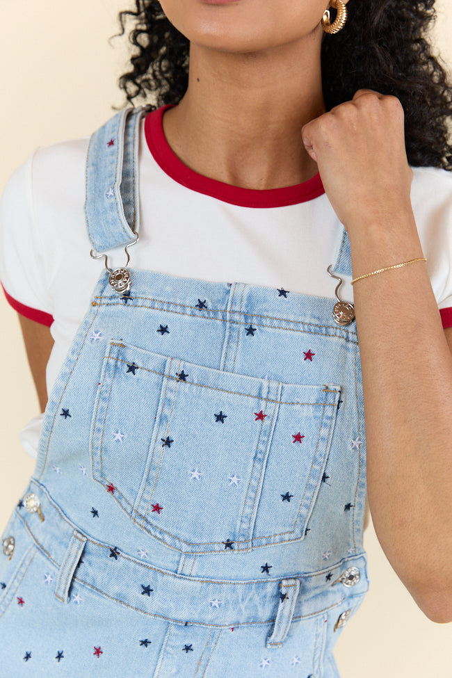 Common Ground Relaxed Fit Star Embroidered Cuffed Overalls - Women's Denim Jumpsuit for Casual Wear, Outdoor Activities & Vintage Style Fashion