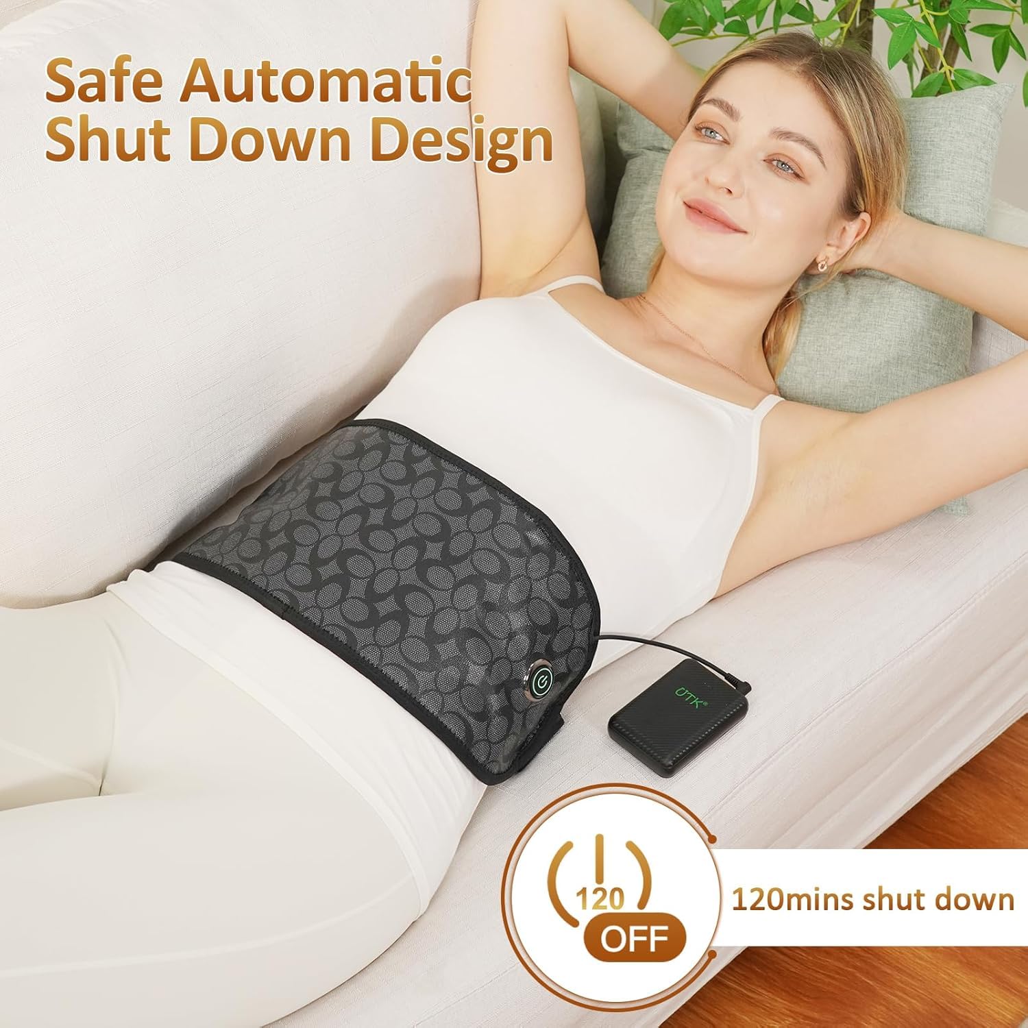 UTK Cordless Far Infrared Heating Pad for Lower Back Pain Relief - Wireless Heating Belt with 3 Heat Settings up to 149°F for Waist, Lumbar & Abdomen - Perfect for Home, Office & Travel Use