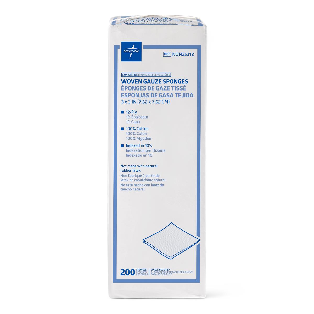 Non-Sterile 3x3 Inch 12-Ply Gauze Sponges - Pack of 200 | Wound Dressing, First Aid, Medical Supplies for Home & Emergency Kits