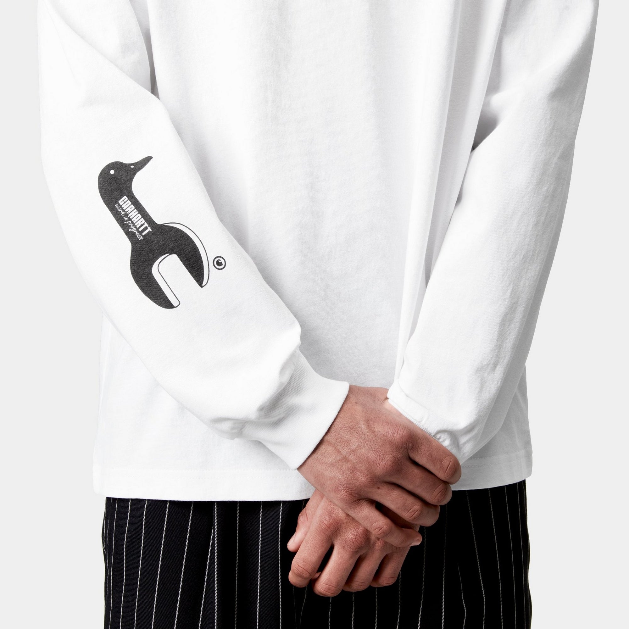 Premium Long Sleeve Industrial Work T-Shirt - Durable Cotton Crewneck (White/Black) | Ideal for Construction, Warehouse & Outdoor Workwear