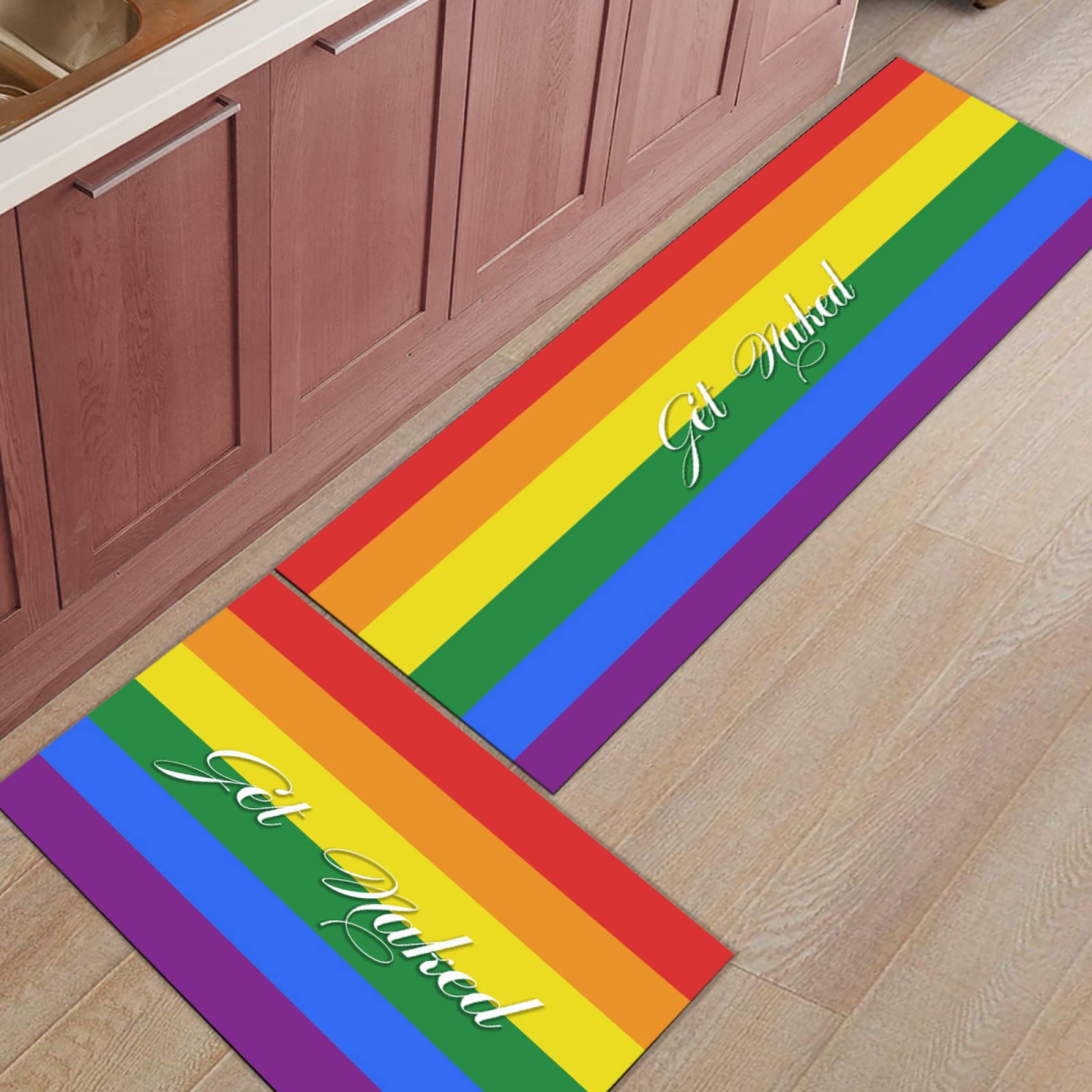 2-Piece Non-Slip Kitchen Rug Set - Gradient Rainbow Colors Soft Runner Mats (23.6