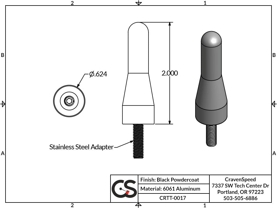 21 Toyota Tundra Cravenspeed Stubby Jr Antenna - 99% Shorter Than OEM - Perfect for Off-Roading & Car Washes