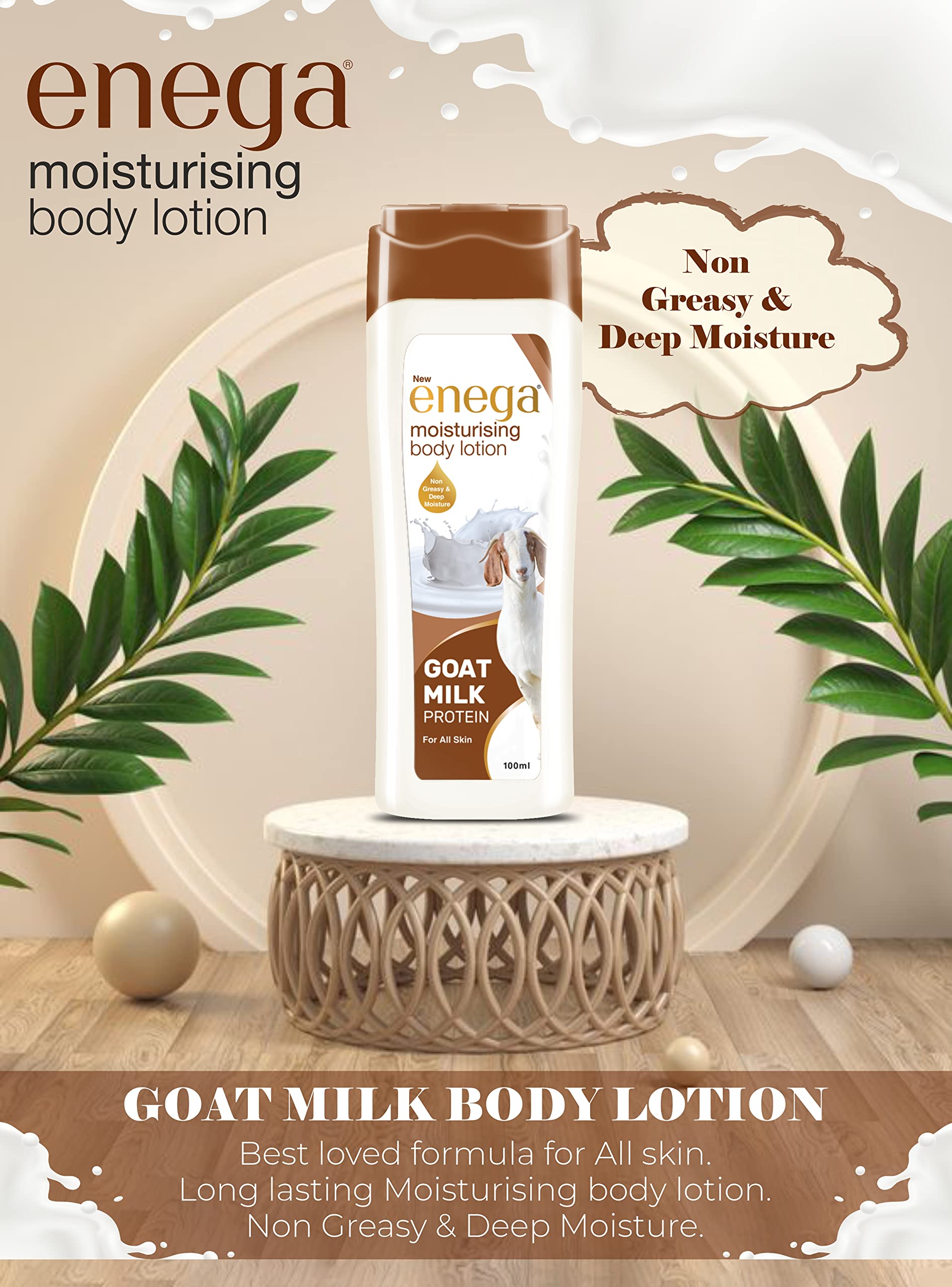 Enega Goat Milk Protein Moisturizing Body Lotion - Non Greasy Deep Hydration for Dry, Sensitive & All Skin Types - 500ml (Pack of 1) - Perfect for Daily Skincare Routine, After Shower & Winter Care