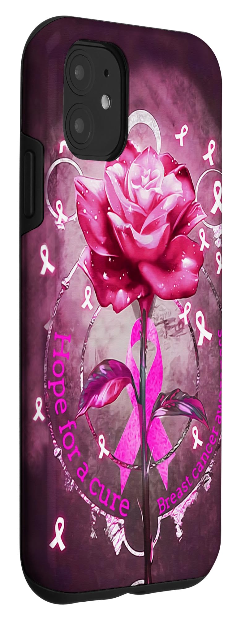 iPhone 11 Case - Pink Rose Breast Cancer Awareness Cover with Hope Ribbon | Slim Protective Phone Cover for Women | Perfect Gift for Survivors, Supporters & Awareness Events