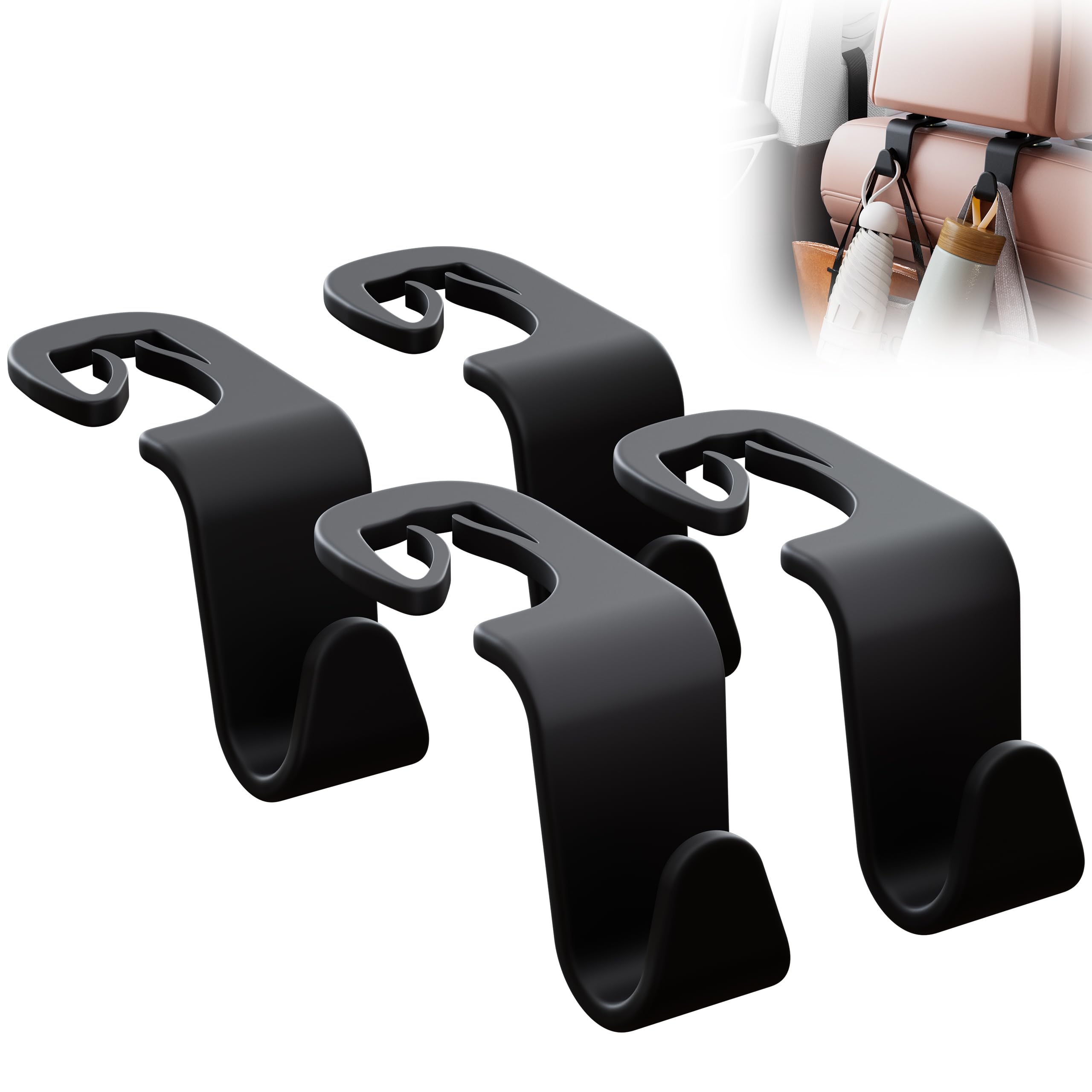 Car Seat Headrest Hook 4 Pack - Durable Purse Holder for Car Organizers, Road Trip Essentials & Car Accessories for Women - Perfect for Travel, Shopping, and Daily Commute