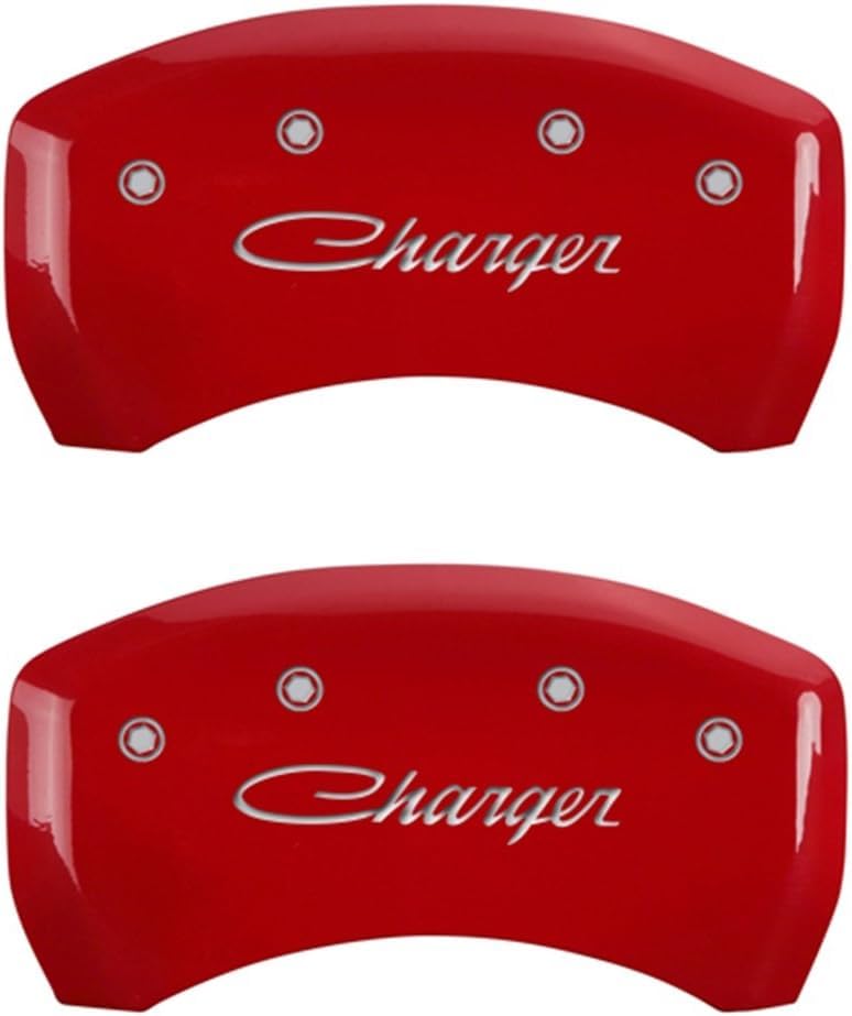 High-Performance MGP Brake Caliper Covers for Dodge Charger 2011-2020 - Red Engraved Charger Design (Set of 4) - Fits Dual Piston Front Calipers - Upgrade Your Ride's Style for Street Racing & Car Shows