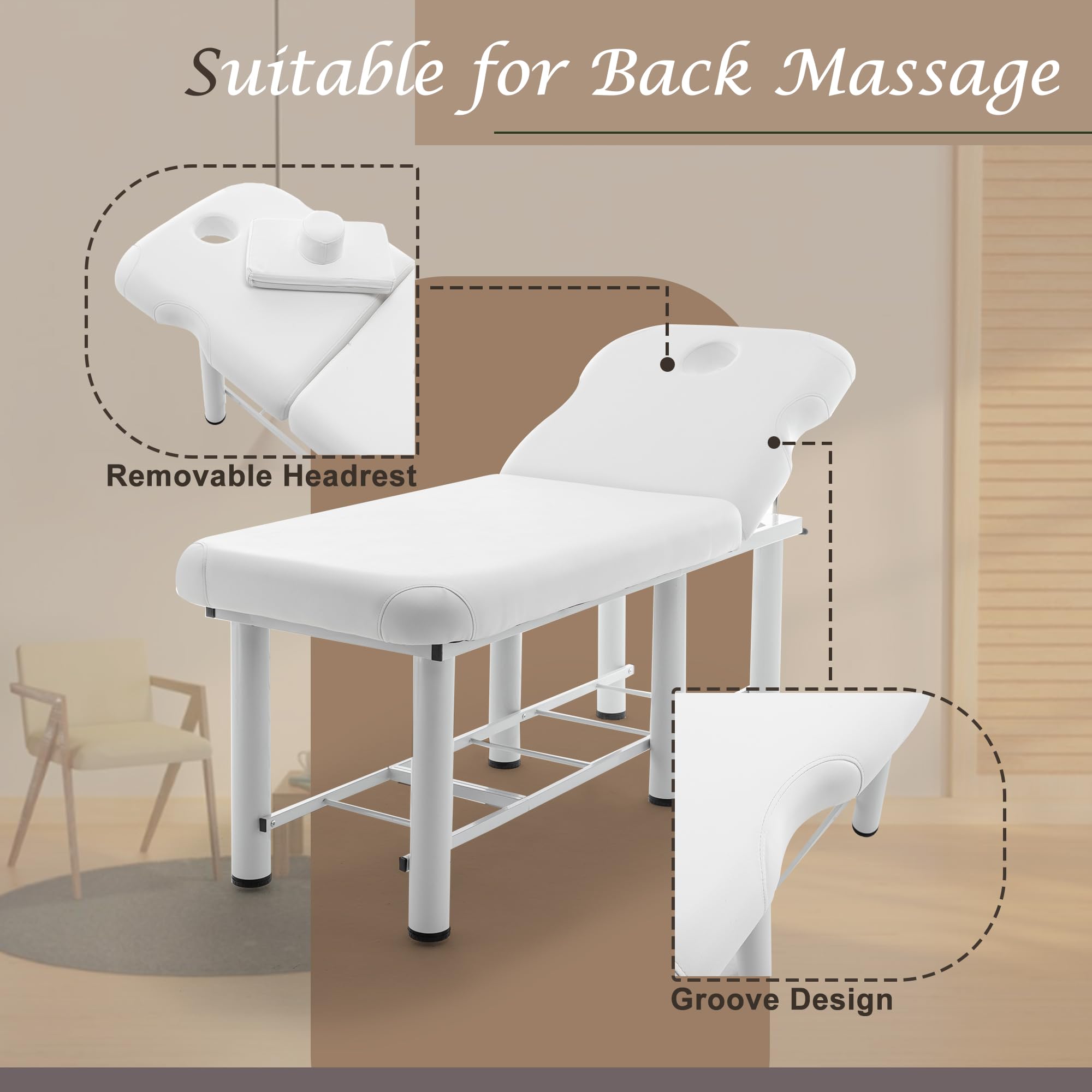 Professional 73 Inch Massage Bed - Adjustable Physical Therapy Table with Removable Headrest & Backrest - Salon Spa Facial Treatment Bed for Estheticians (White) - Perfect for Clinics, Spas & Home Use