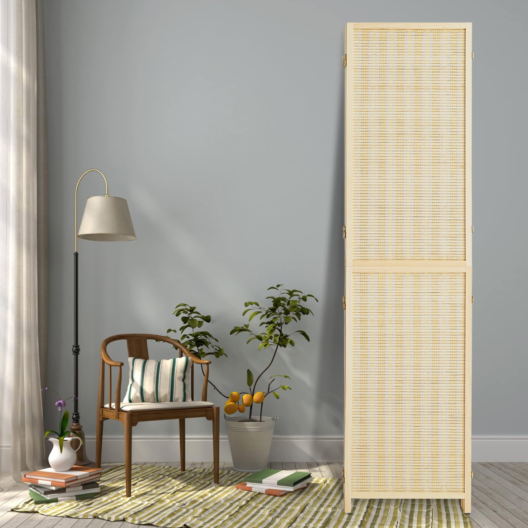 Duraspace 6 Panel Bamboo Room Divider - 6ft Tall Folding Privacy Screen for Home Office, Bedroom Separation & Portable Freestanding Wall Partition - Sturdy Double Hinge Folding Screen for Indoor Decor, Yoga Studio & Event Spaces
