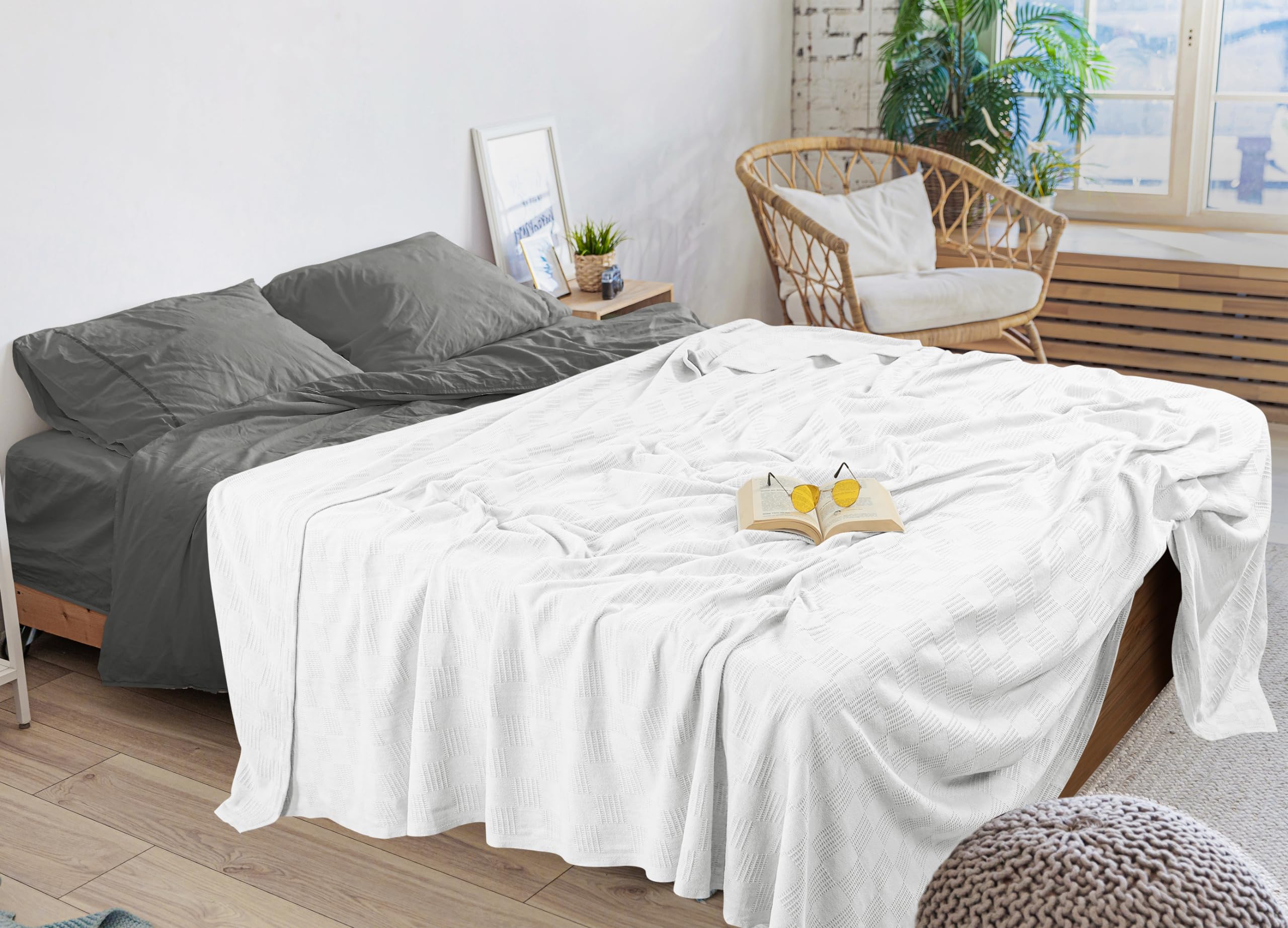 Utopia Bedding White Cotton Blanket - Queen Size 90x90 Inch, 350GSM Soft Thermal Blanket (Pack of 8) - Perfect for Bedroom, Guest Room, and Cozy Winter Nights