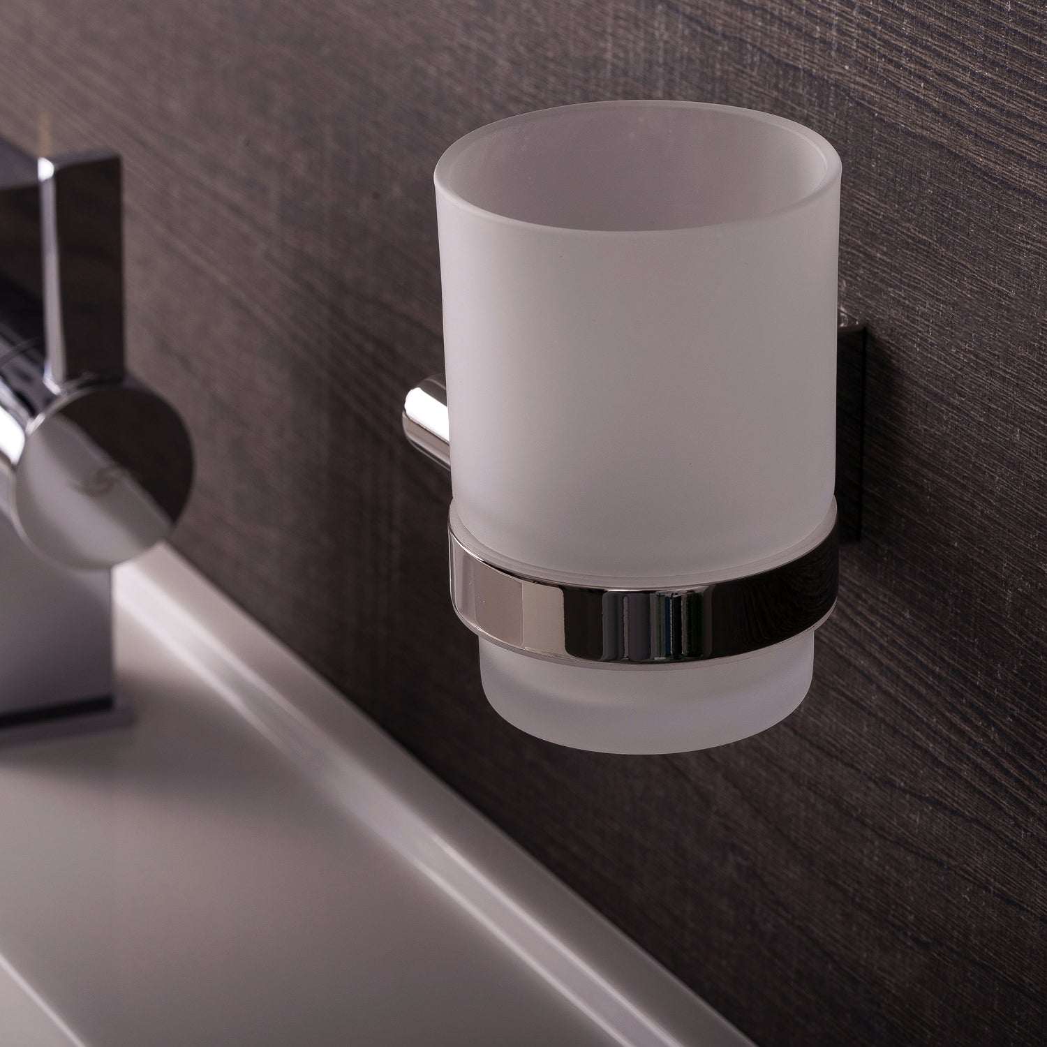 DAX Stainless Steel Wall Mount Toothbrush Holder with Glass Cup - Satin Finish Bathroom Organizer (3.75