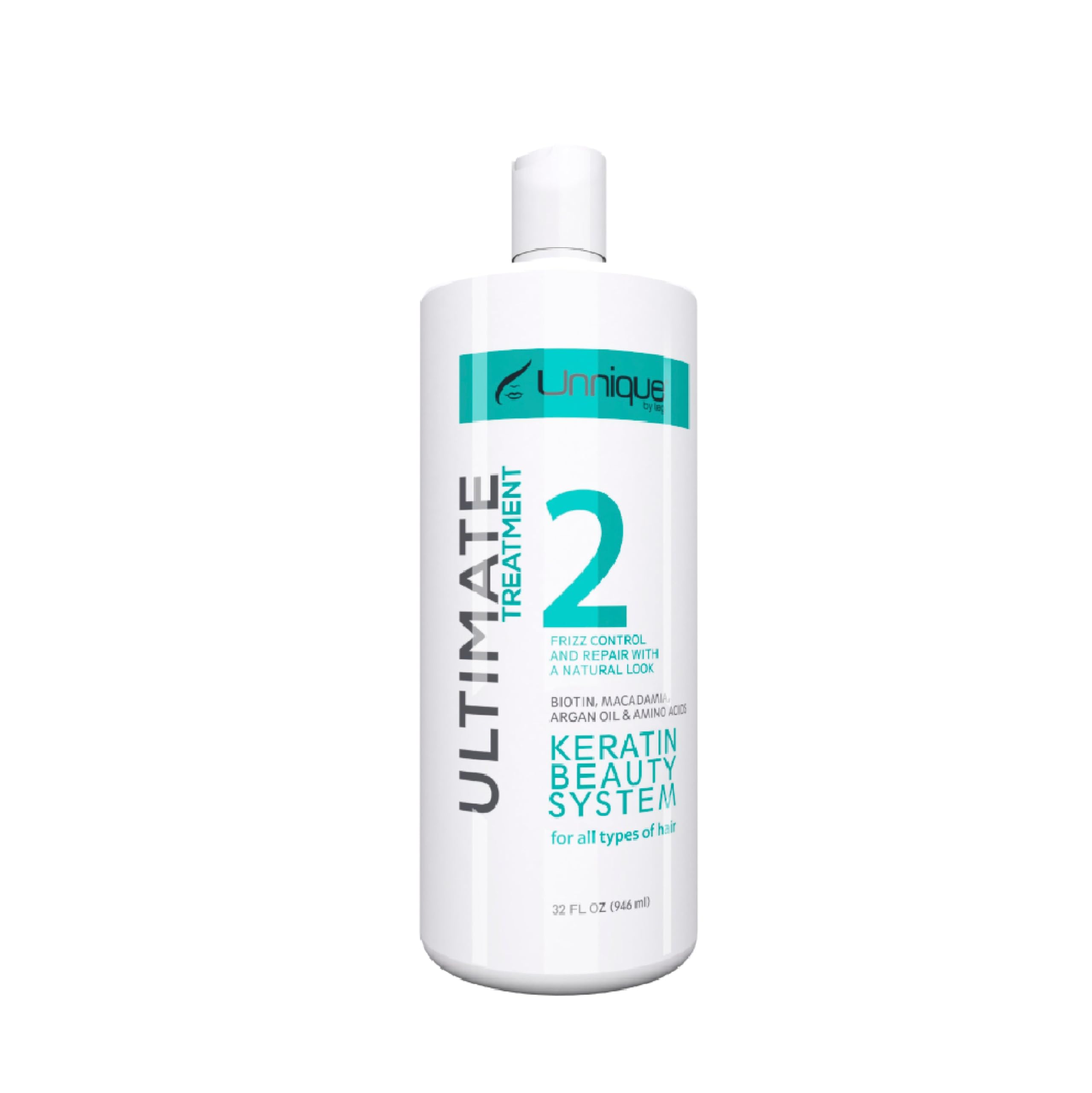 UNNIQUE Ultimate Keratin Hair Treatment - Formaldehyde-Free Hair Smoothing & Straightening System, Deep Repair & Shine for All Hair Types (32 Fl Oz) | Professional Salon-Quality Results at Home for Frizzy, Damaged or Curly Hair
