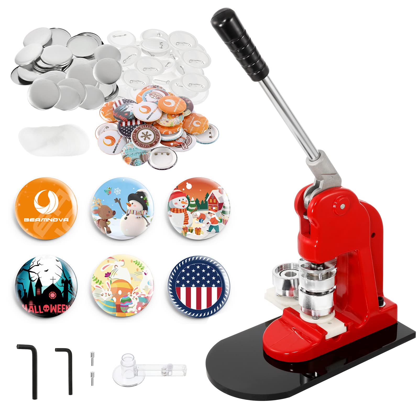 BEAMNOVA DIY Button Maker Machine Kit - 32mm (1.26 Inch) Round Pin Badge Press with 1000 Blanks & Supplies for Crafts, Events, School Projects & Custom Merchandise