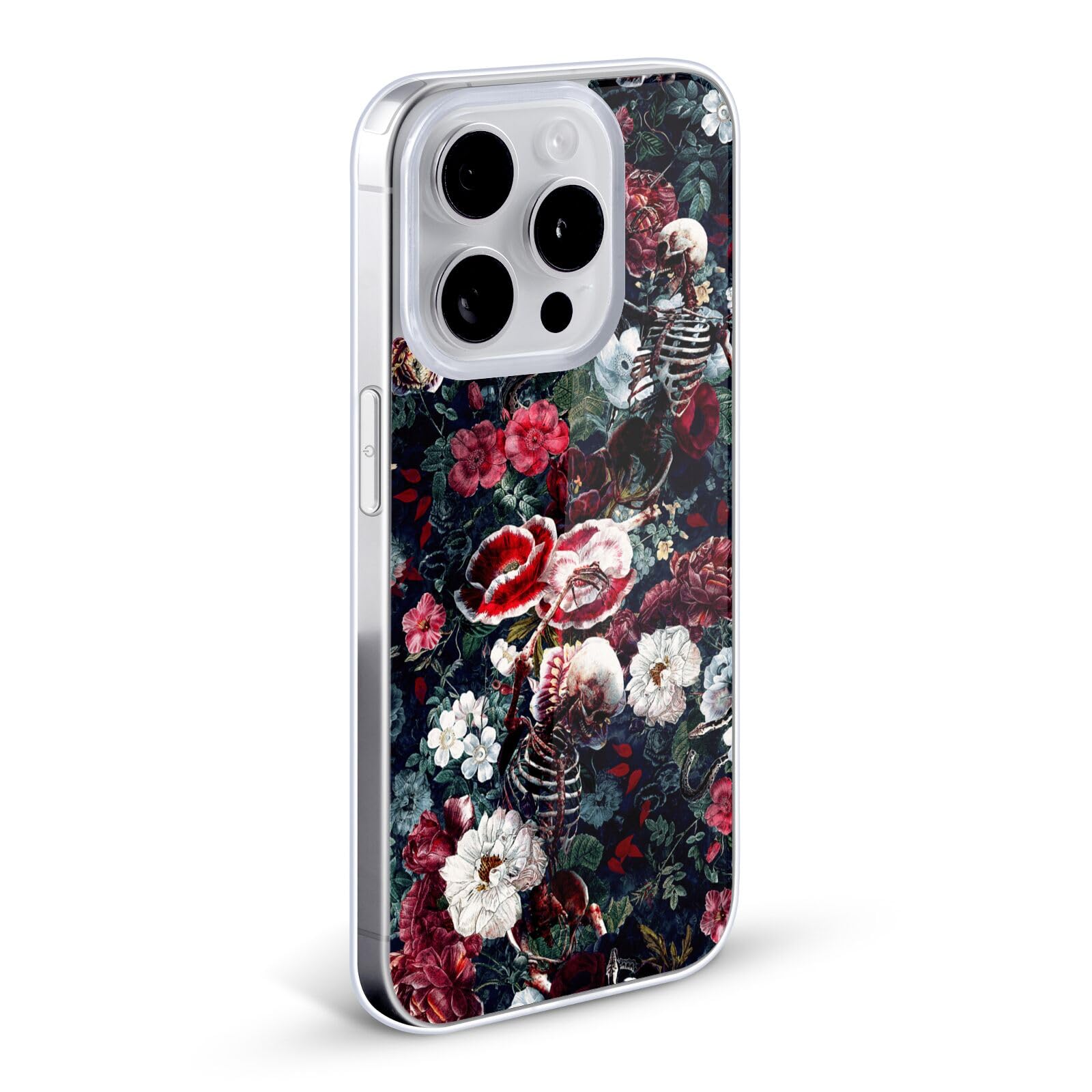 Officially Licensed Riza Peker Skeletal Bloom Skulls Soft Gel Phone Case for Apple iPhone 7 Plus/iPhone 8 Plus - Protective Cover with Unique Skull Design, Perfect for Halloween, Gothic Style & Everyday Use