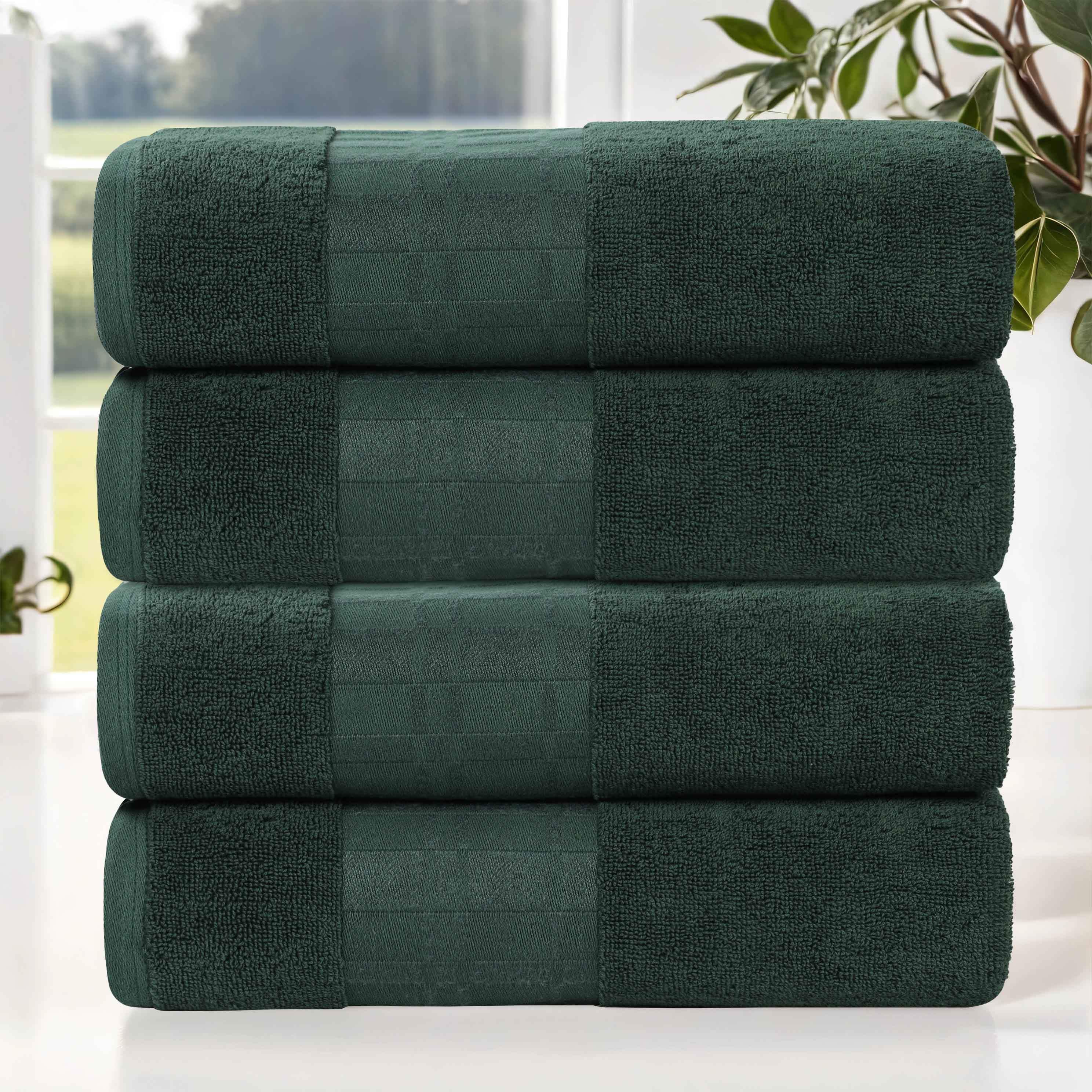 Larissa Cotton Geometric Embroidered Border Bath Towels Set of 4 - Soft Absorbent Quick-Dry Luxury Towels for Spa, Bathroom, Pool & Beach Use