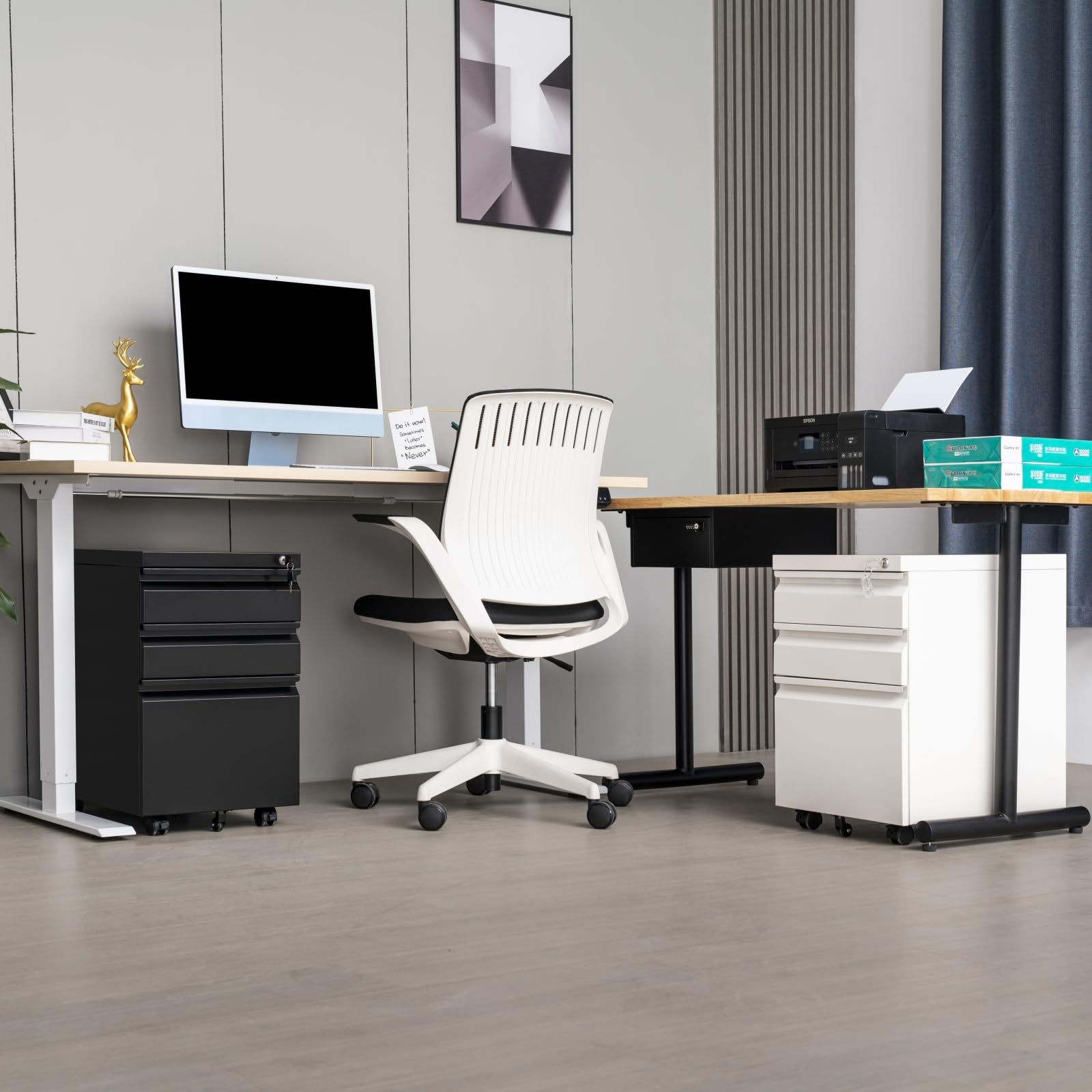 Lockable 3-Drawer Rolling File Cabinet - Black Mobile Pedestal Storage for Office, Under Desk Organizer (Letter/Legal/A4 Size) - Fully Assembled Except Casters - Perfect for Home Office, School, and Workspace Organization