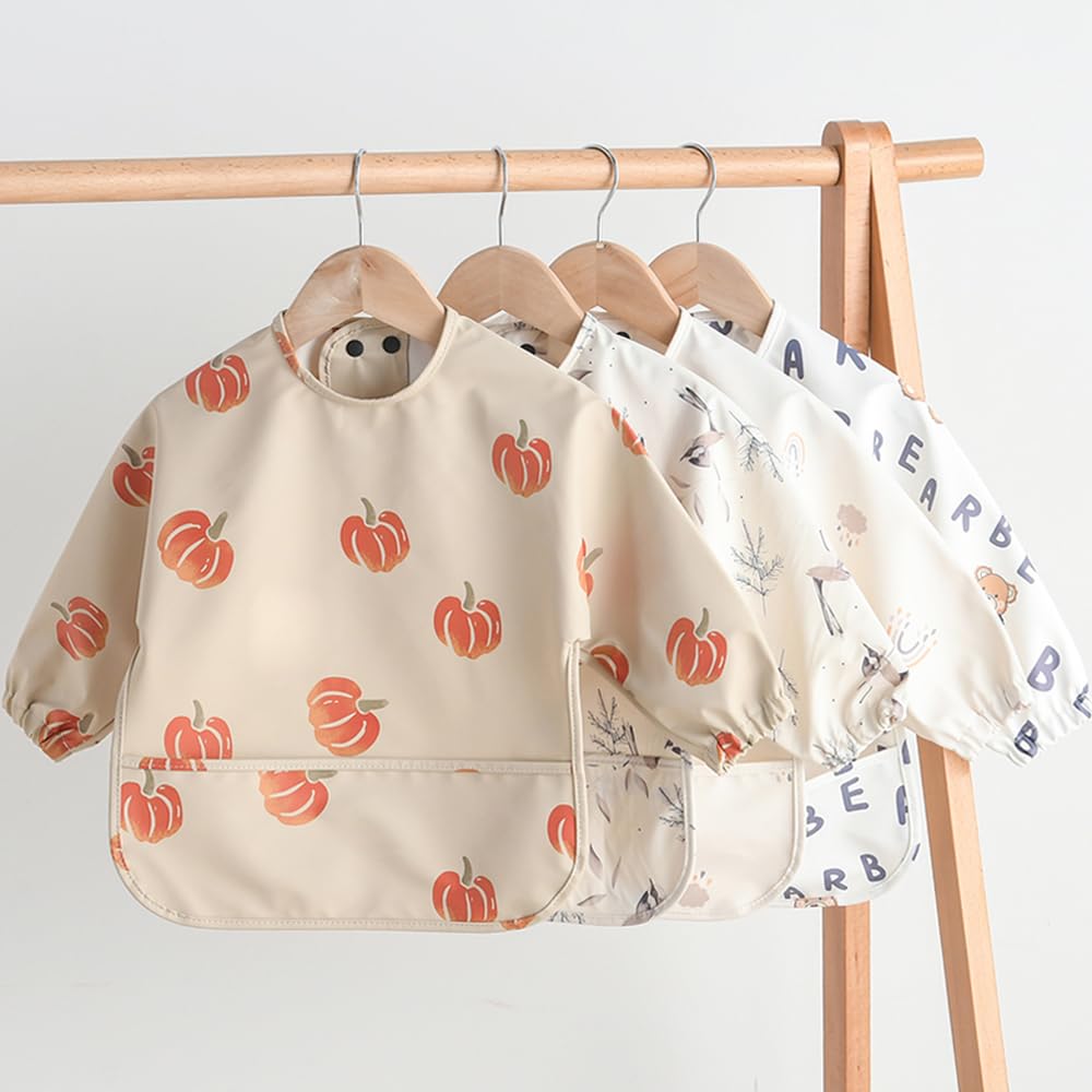 Waterproof Baby Bibs for Infants & Toddlers - Long Sleeve Feeding Bib with Food Catcher | Easy to Clean & Washable | Perfect for Messy Mealtime & Baby-Led Weaning