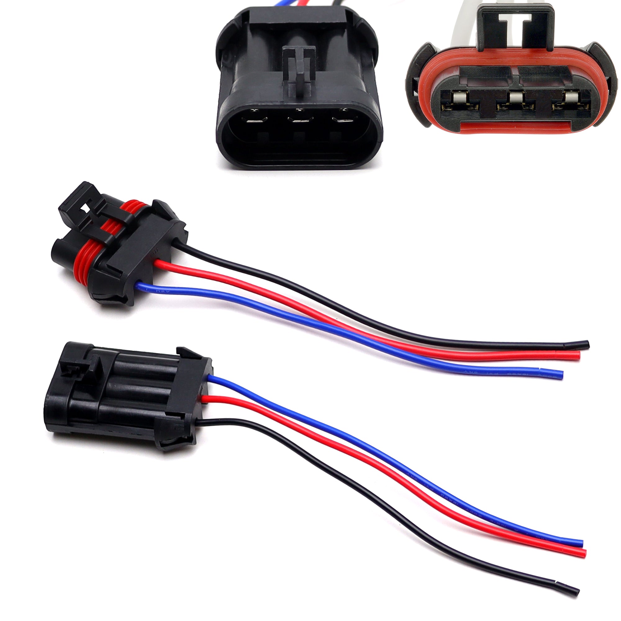 3 Pin Male/Female Electrical Connectors with 6 Wiring for Chevy C6 Corvette Cooling Fan Repair - Perfect for DIY Automotive Electrical Fixes & Cooling System Maintenance