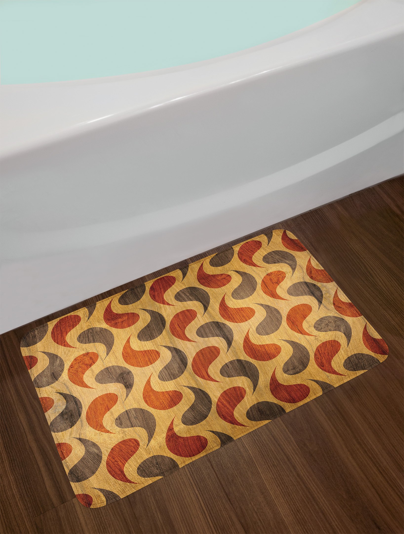 Ambesonne Rustic Bath Mat - Abstract Tadpole & Wavy Shapes Non-Slip Plush Bathroom Rug, 30x20 Inches, Brown Black - Perfect for Farmhouse, Boho & Modern Bathroom Decor
